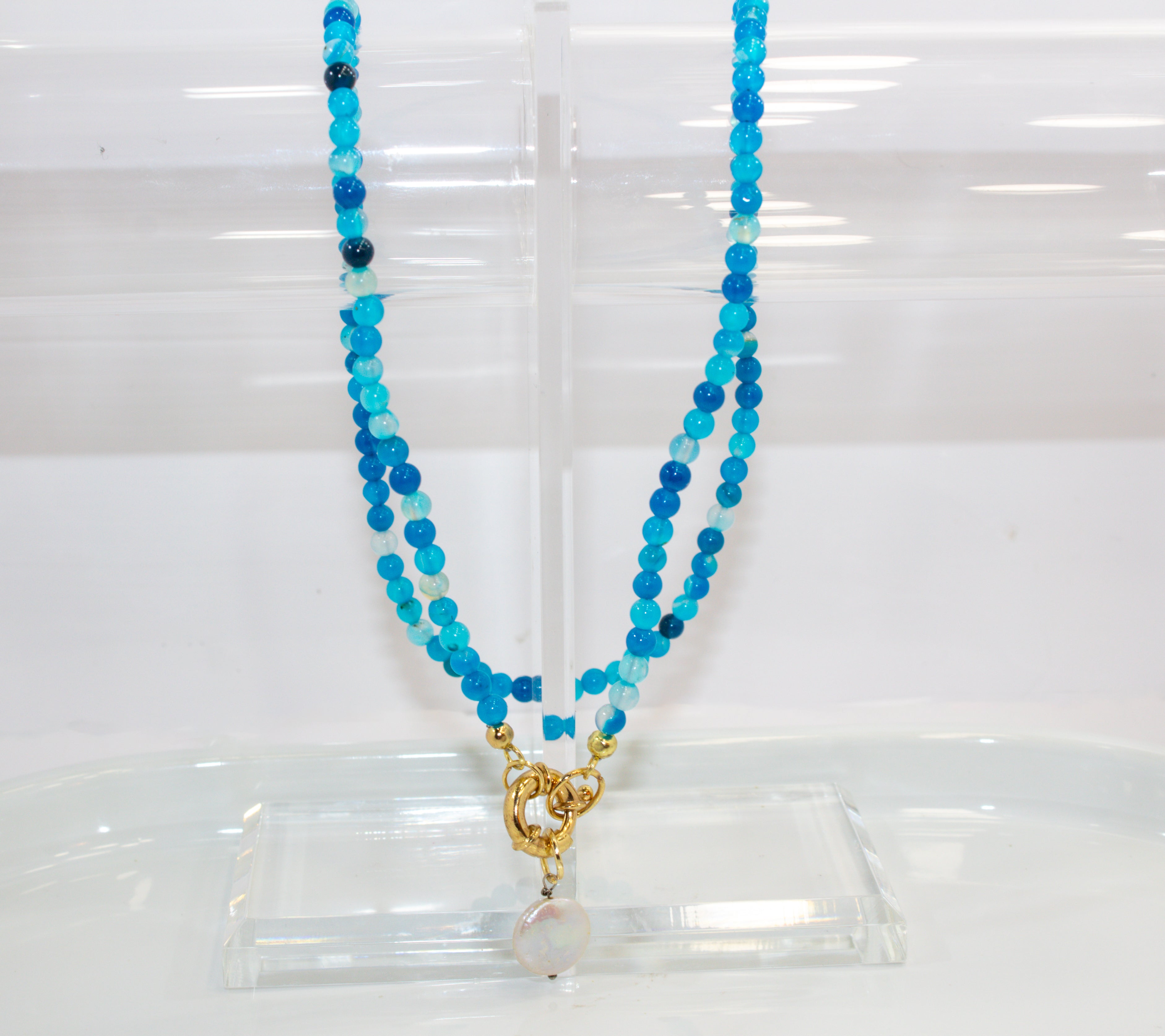 Handcrafted Ocean Blue Agate Necklace