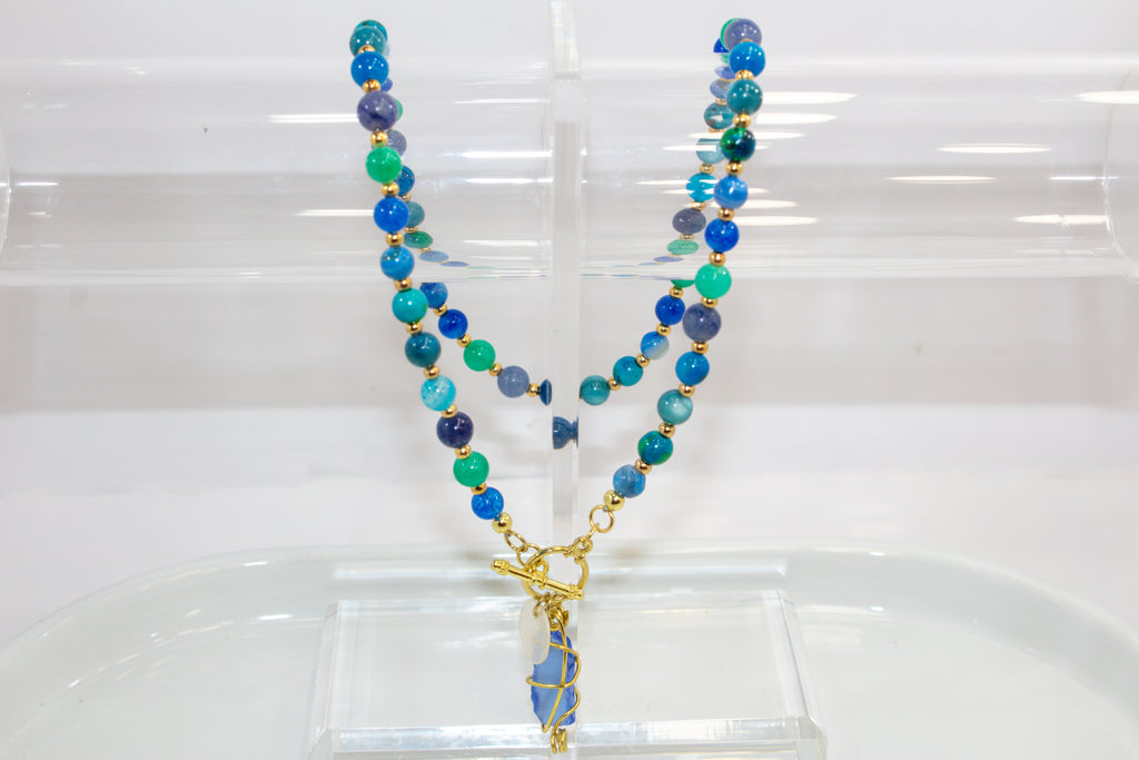 Handcrafted Banded Blue Agate Necklace