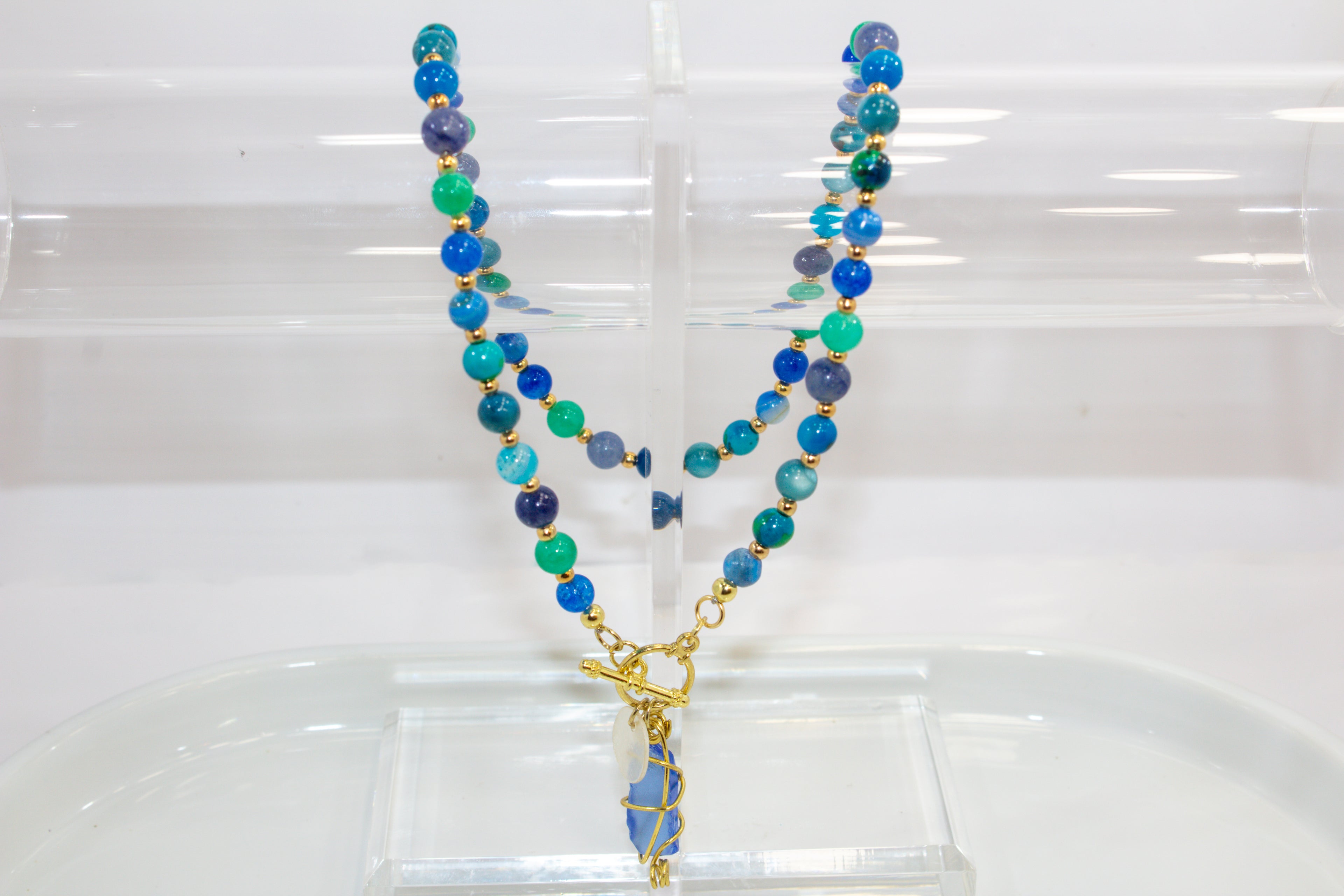 Handcrafted Banded Blue Agate Necklace