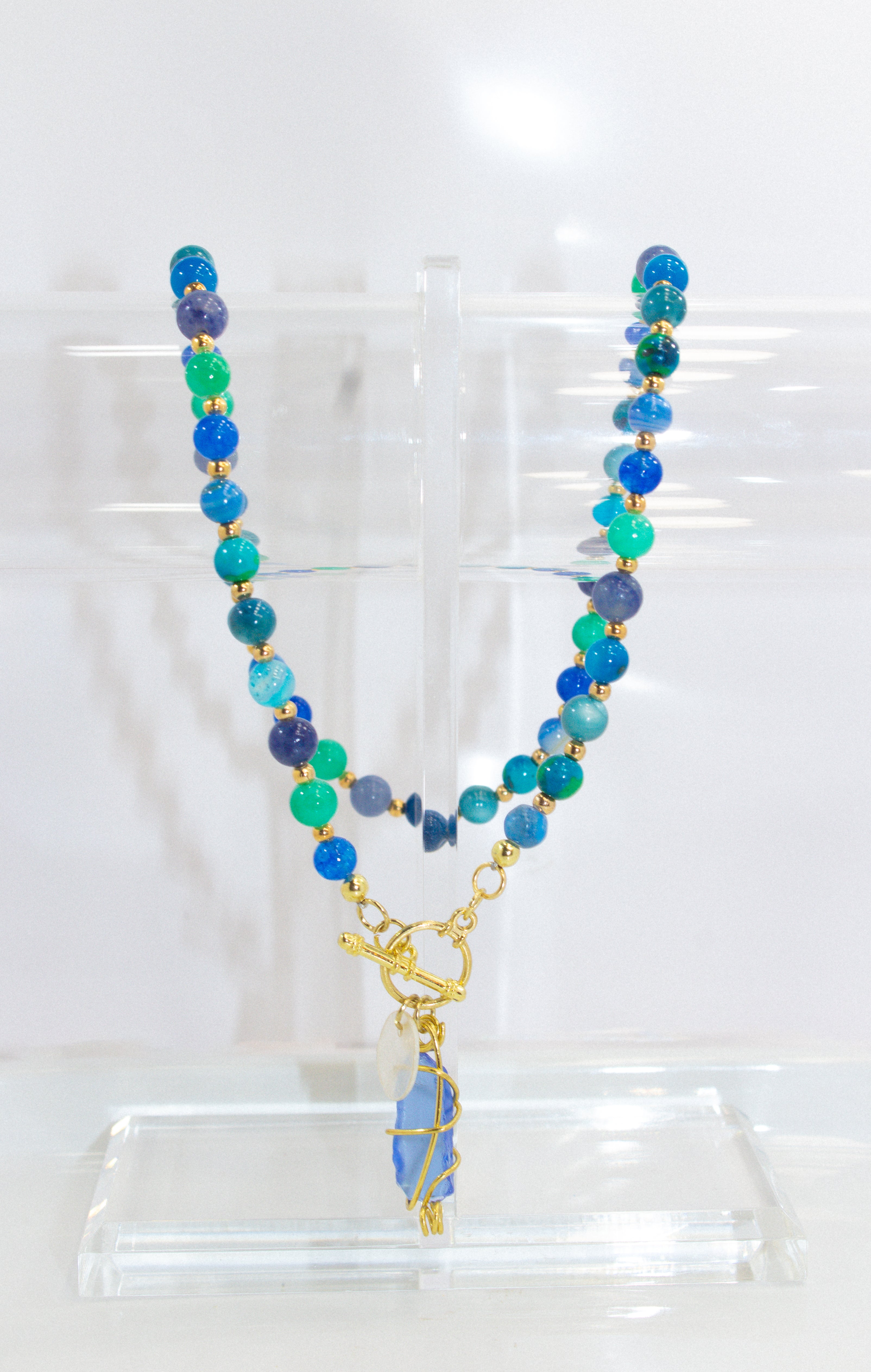 Handcrafted Banded Blue Agate Necklace