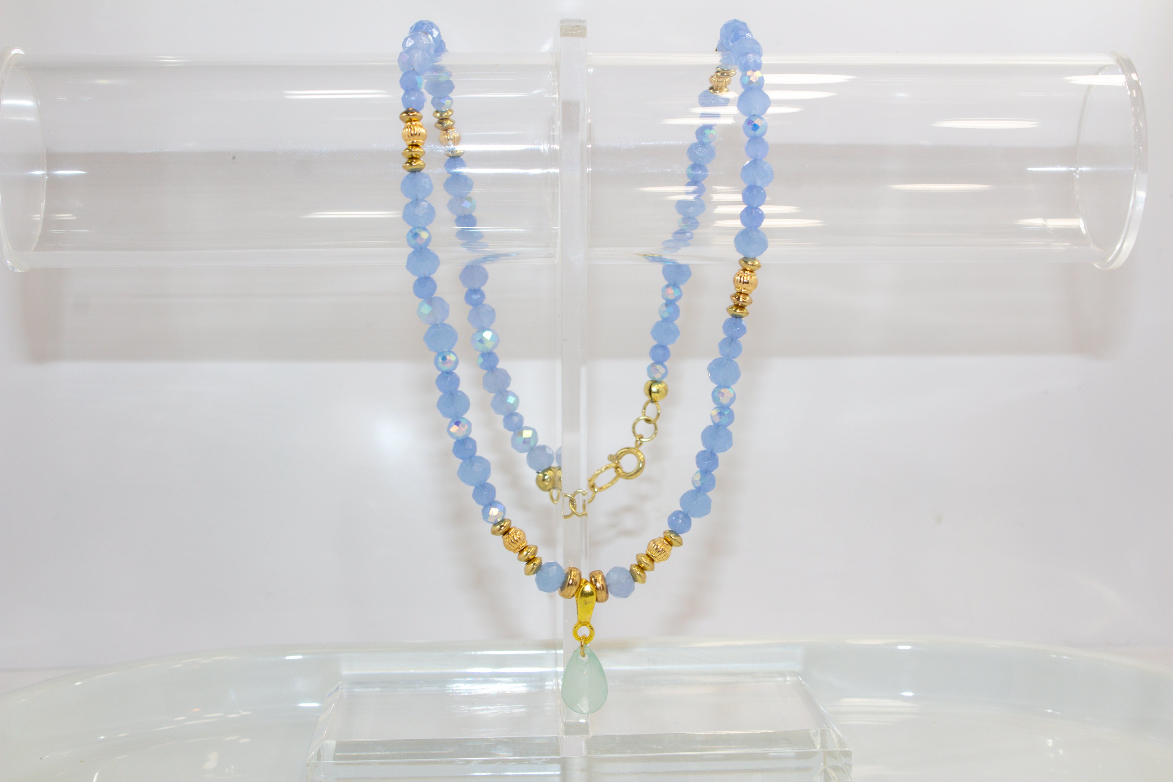 Handcrafted Icy Blue Crystal Teardrop Necklace