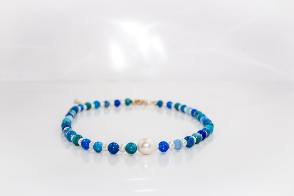 Handcrafted Banded Blue Agate Necklace