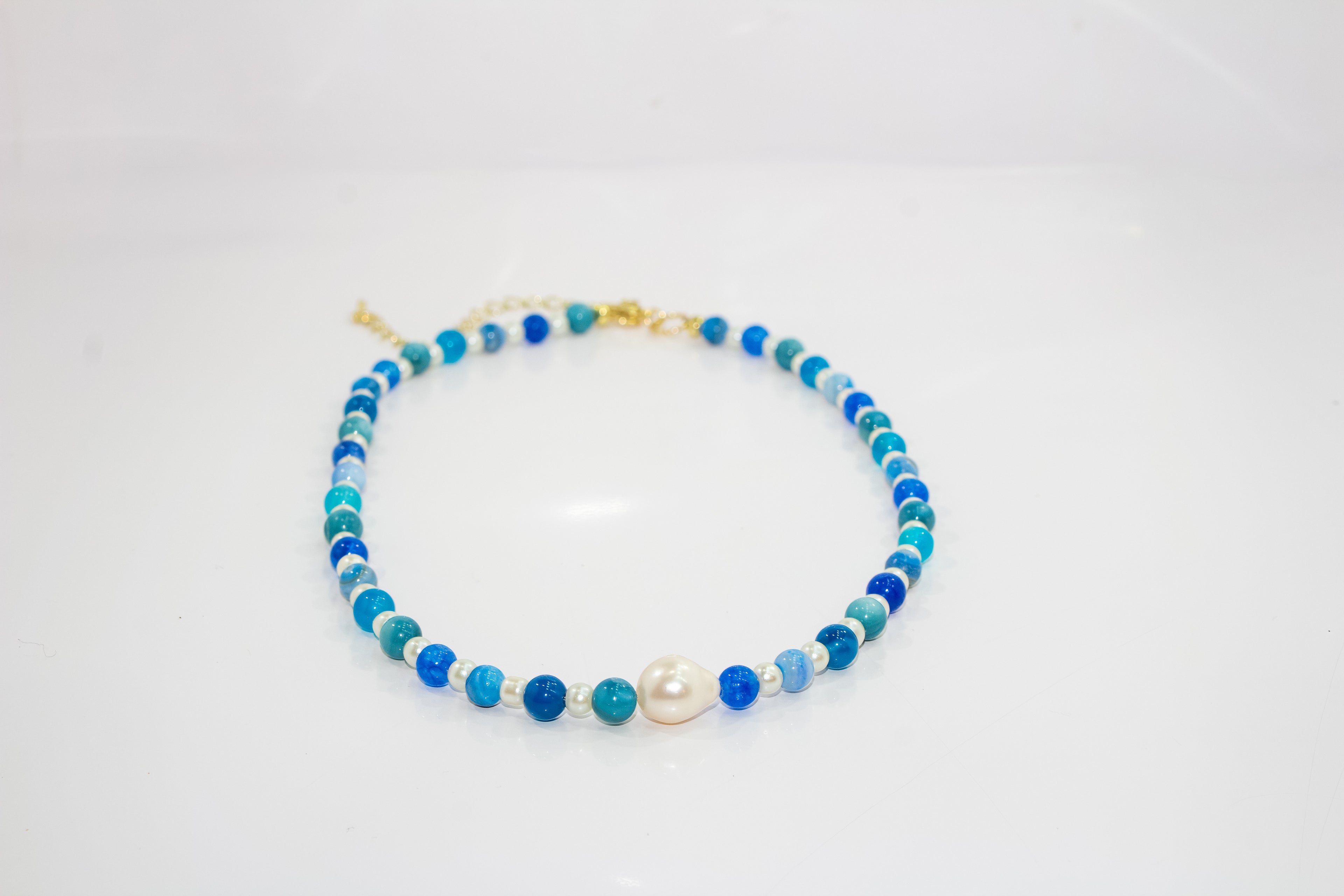 Handcrafted Banded Blue Agate Necklace