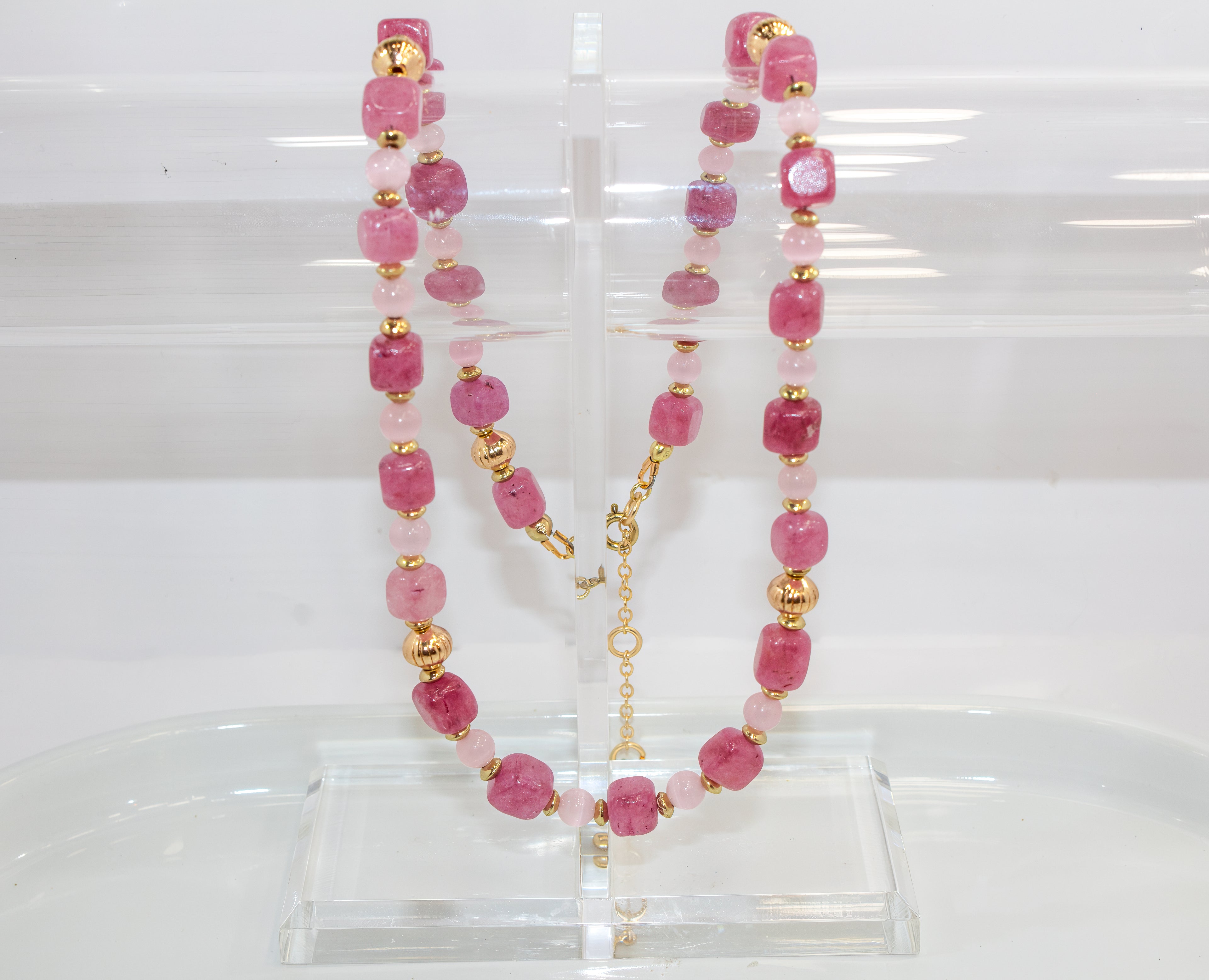 Handcrafted Pink Aventurine and Rose Quartz Gemstone Necklace