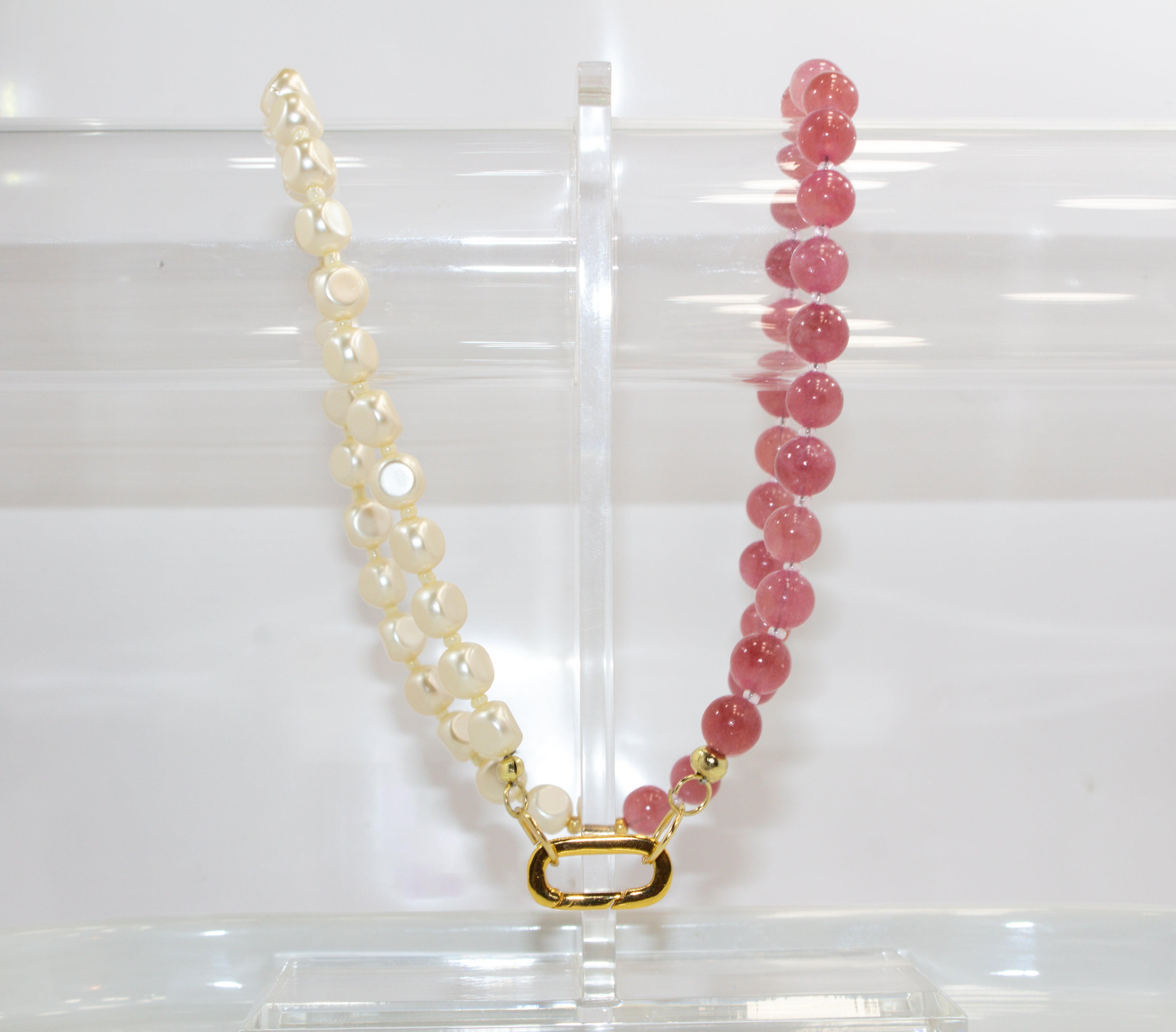 Handcrafted Half-and-Half Gemstone & Pearl Necklace
