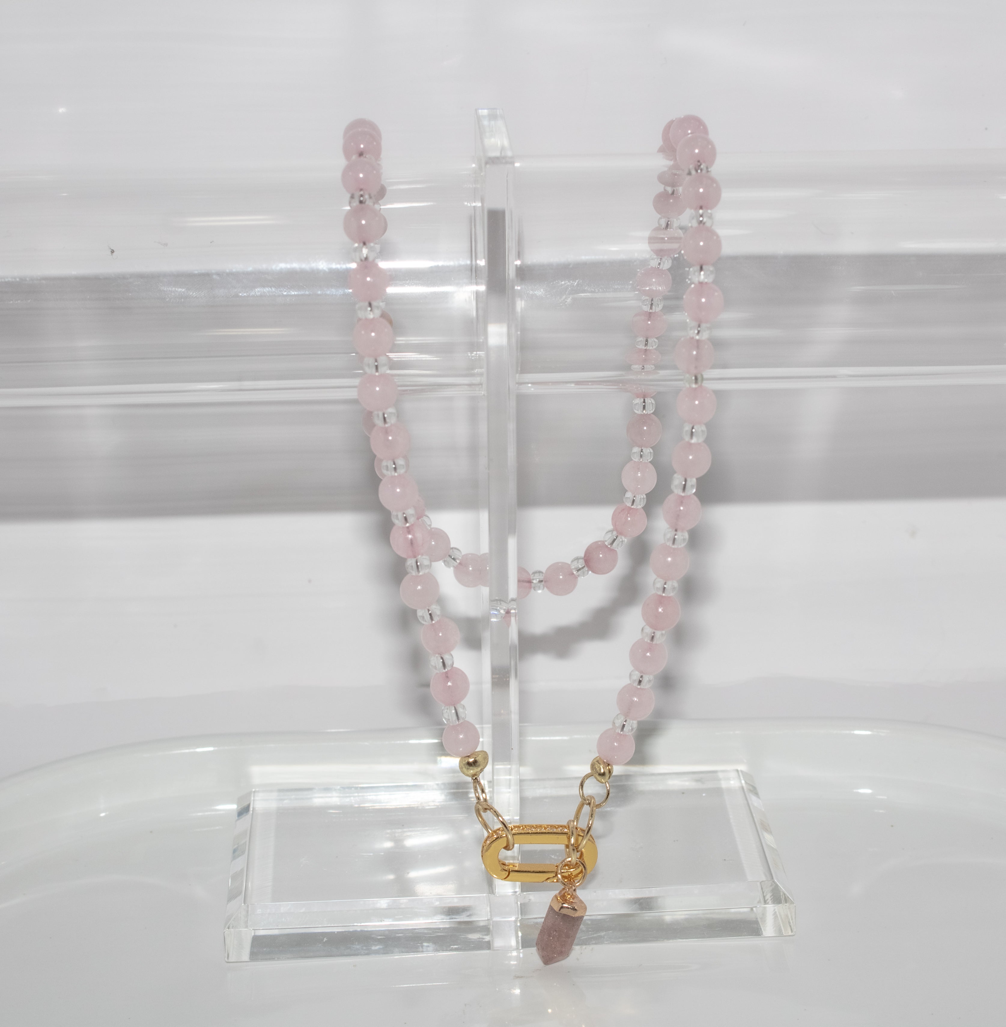 Handcrafted Soft Pink Rose Quartz Gemstone Necklace
