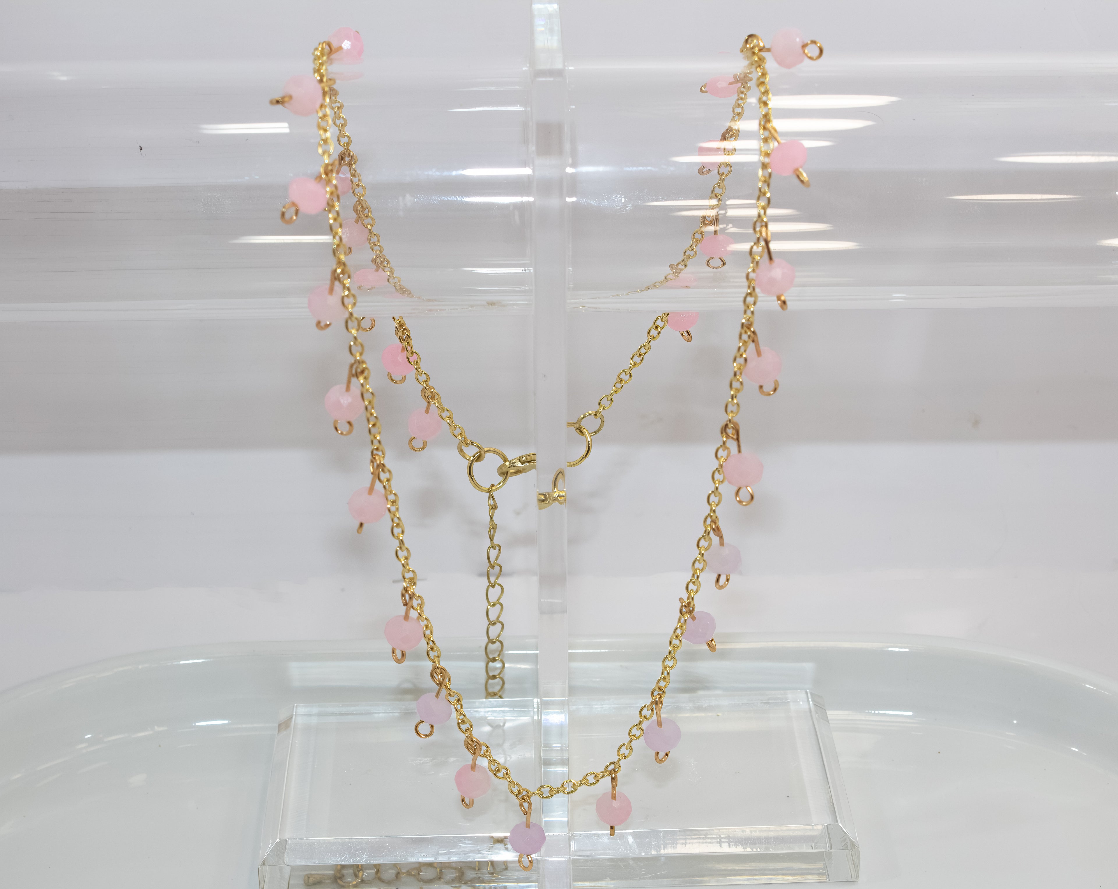Handcrafted Soft Pink Dangle Chain Necklace