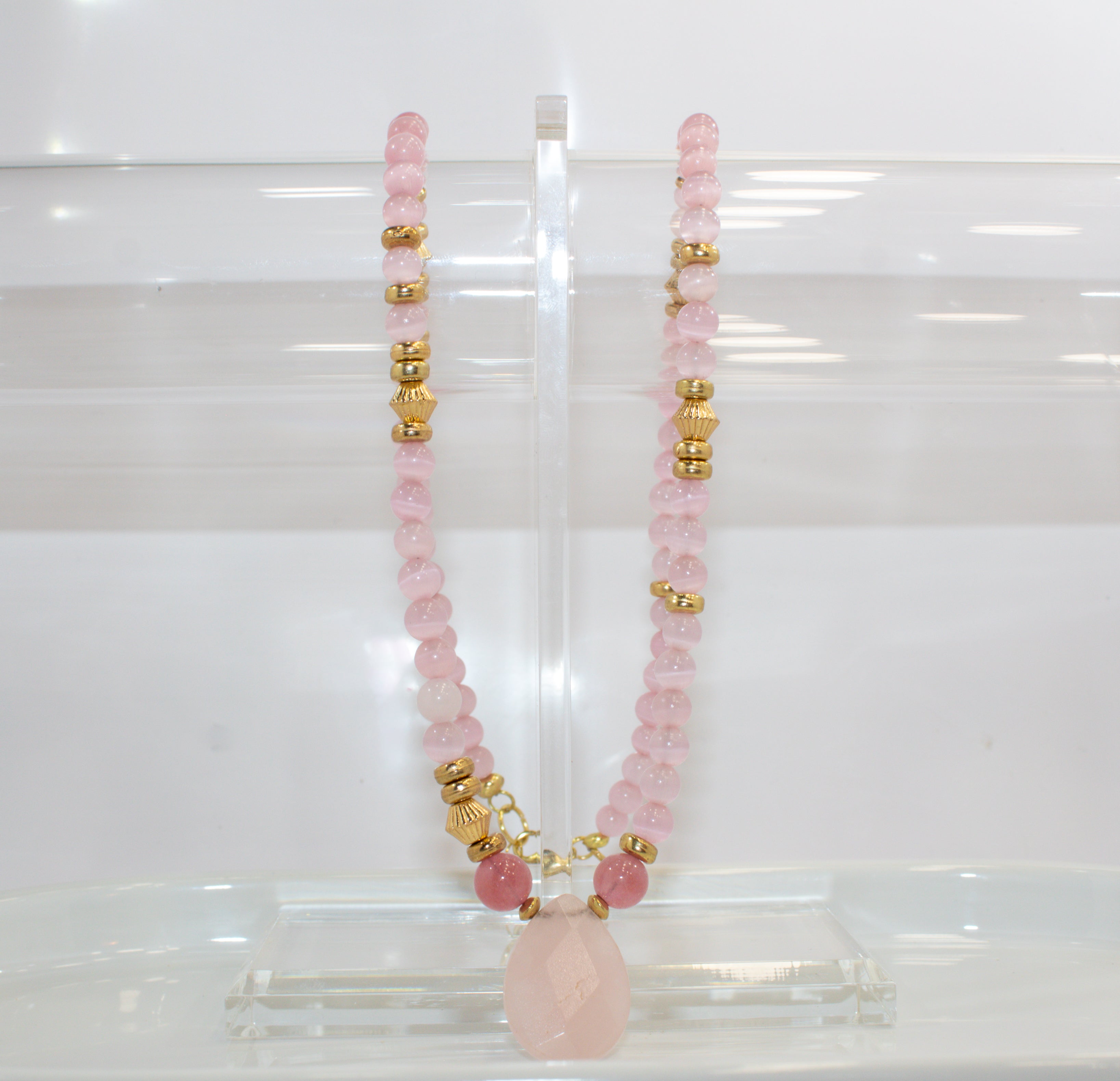 Handcrafted Rose Quartz Teardrop Pendant Necklace