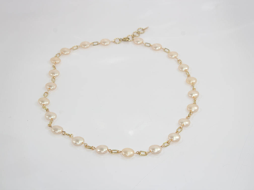 Handcrafted Vintage Pearl Cabochon Link Necklace