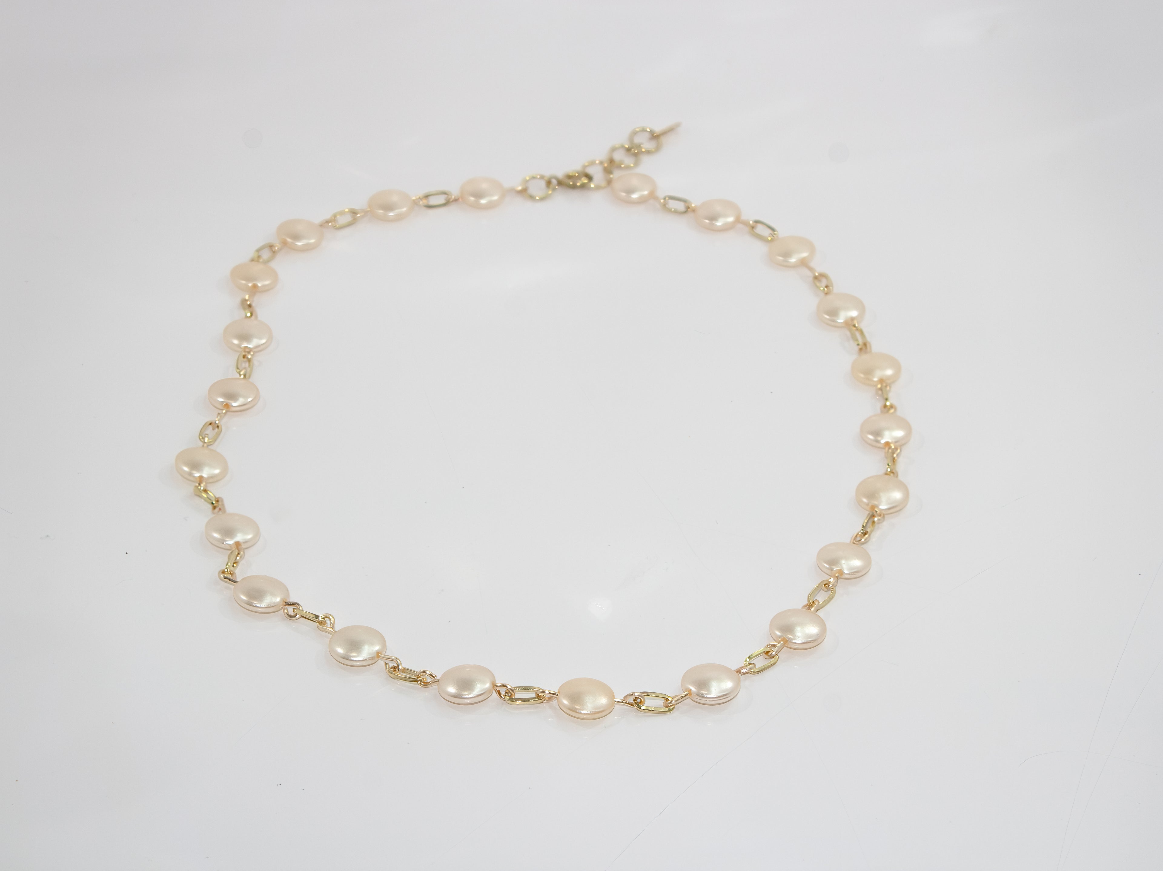Handcrafted Vintage Pearl Cabochon Link Necklace