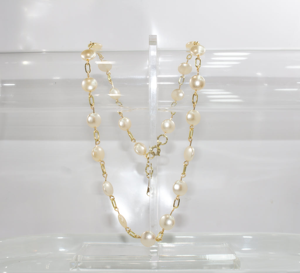 Handcrafted Vintage Pearl Cabochon Link Necklace