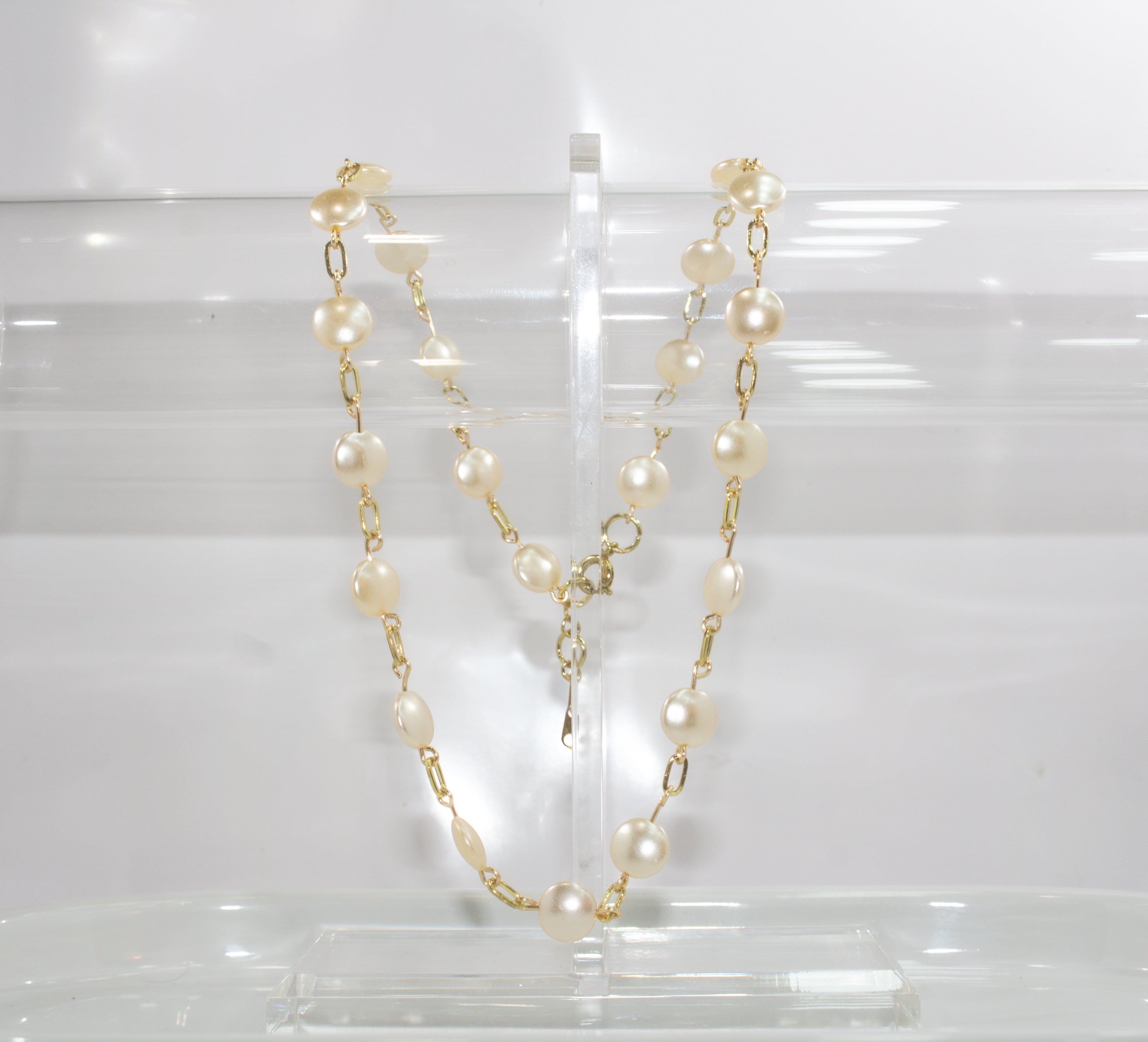 Handcrafted Vintage Pearl Cabochon Link Necklace