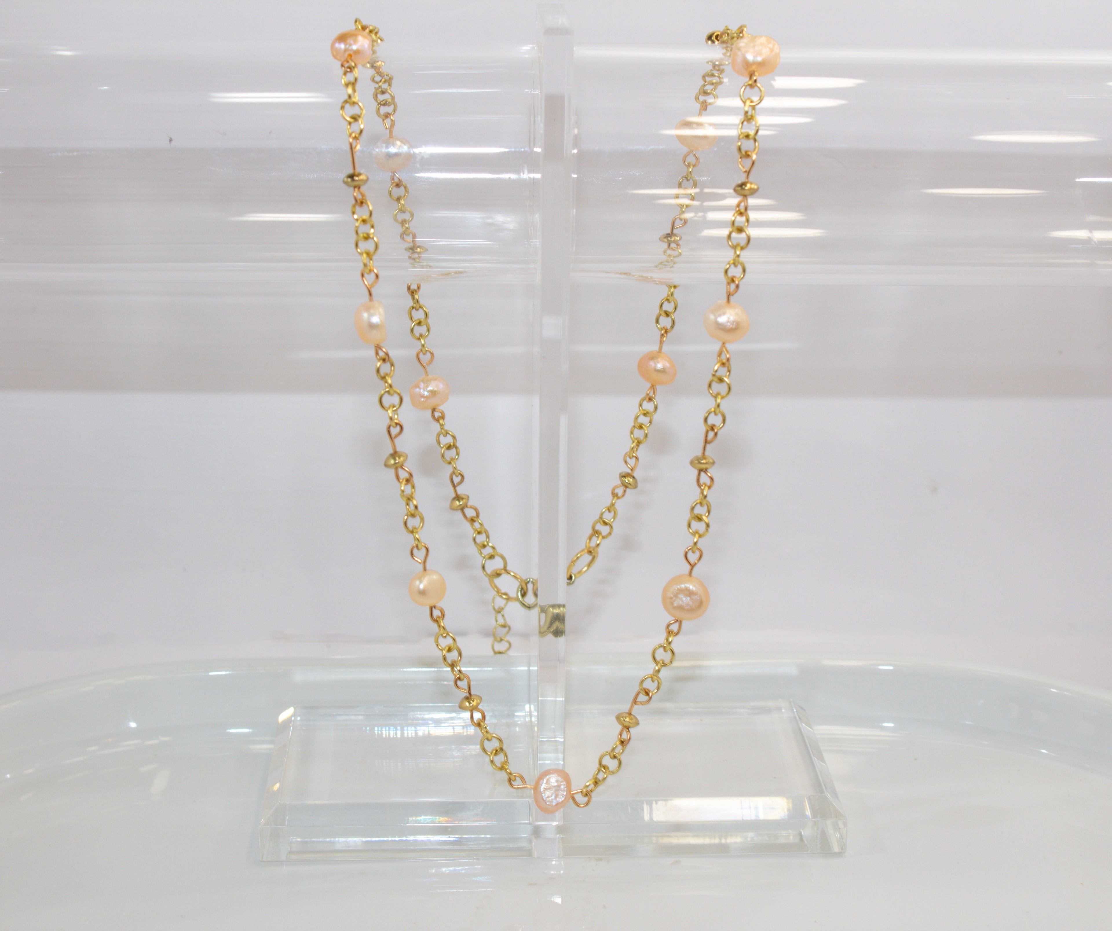Handcrafted Blush Peach Freshwater Cultured Pearl Station Necklace