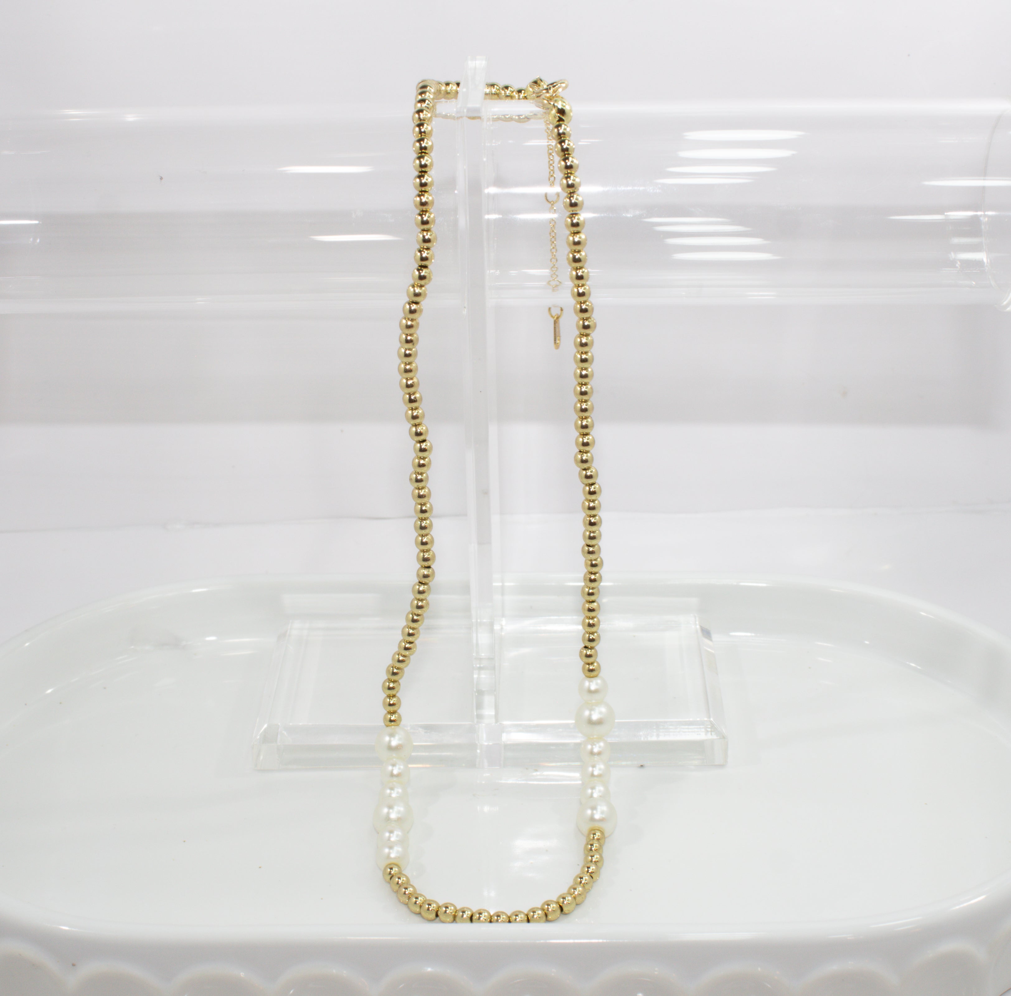 Handcrafted Gold Bead Station Necklace