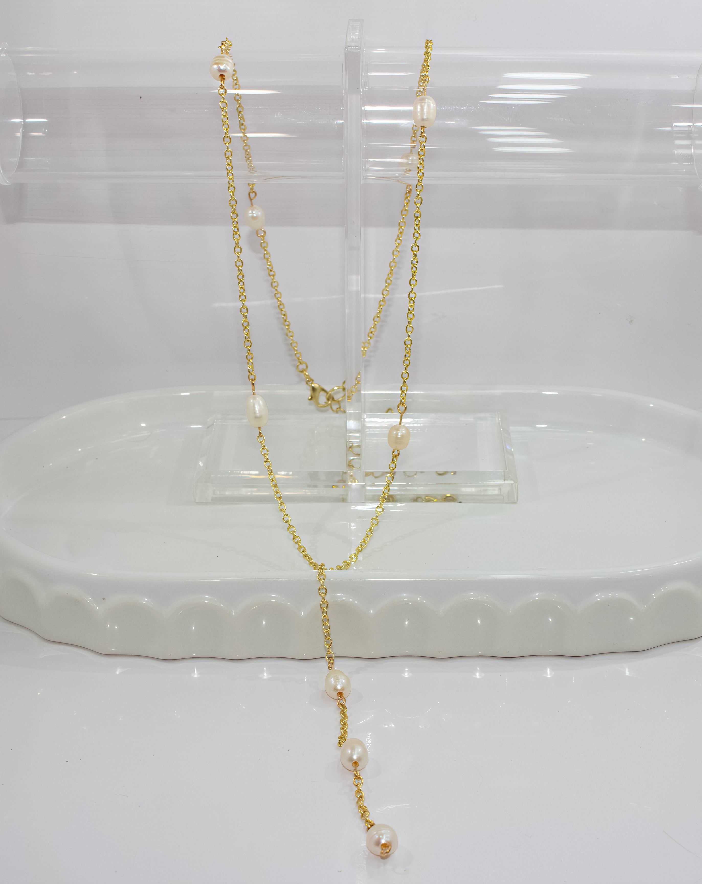 Handcrafted Freshwater Cultured Pearl Lariat Necklace