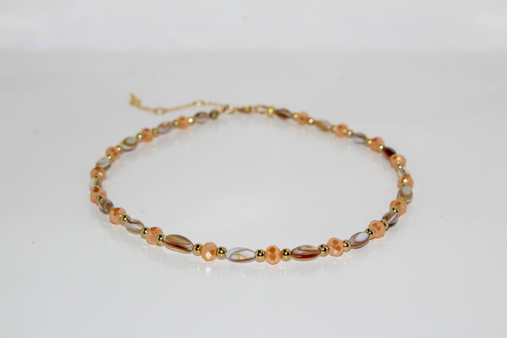 Handcrafted Peach Crystal & Shell Station Necklace