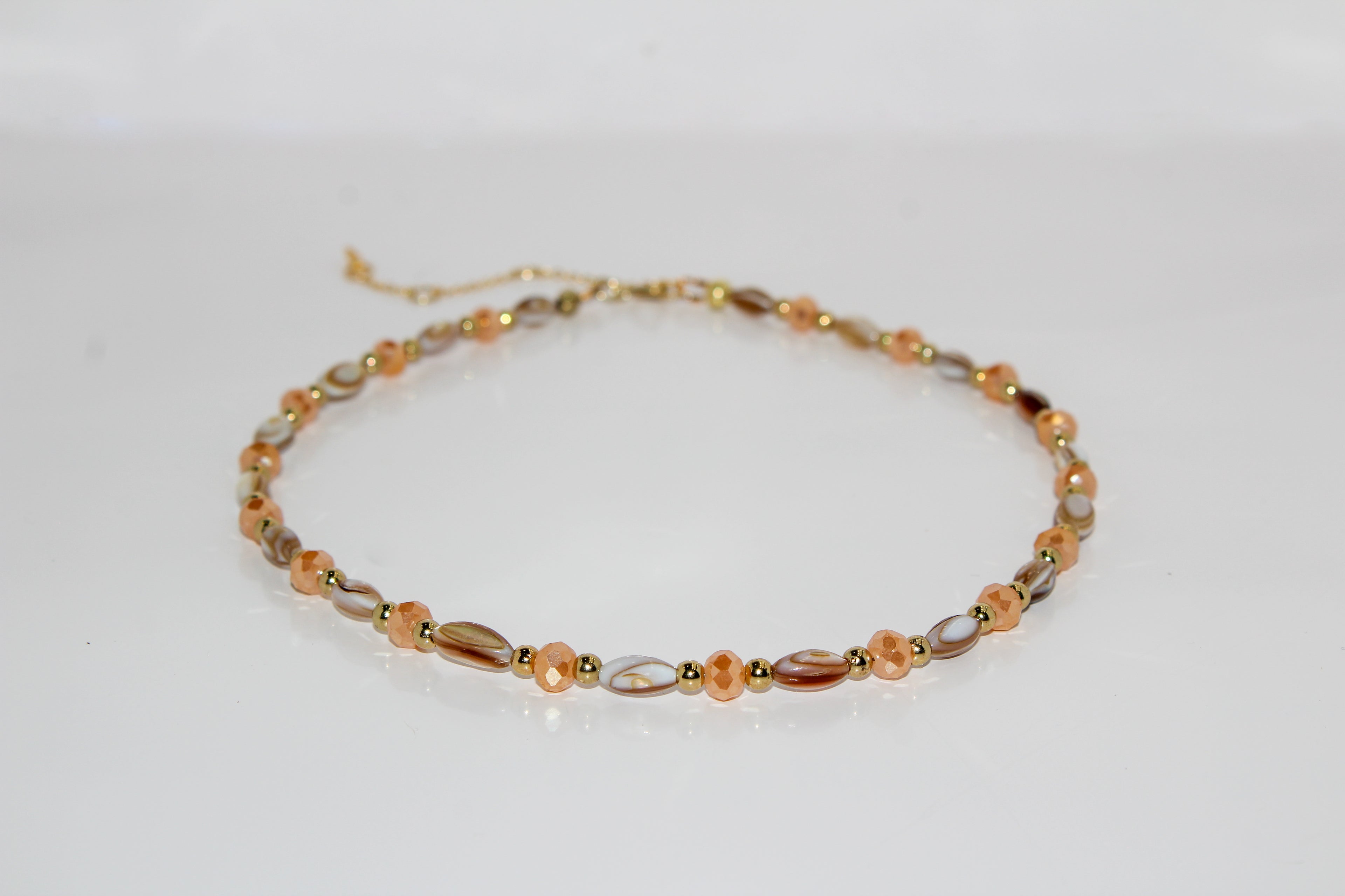 Handcrafted Peach Crystal & Shell Station Necklace