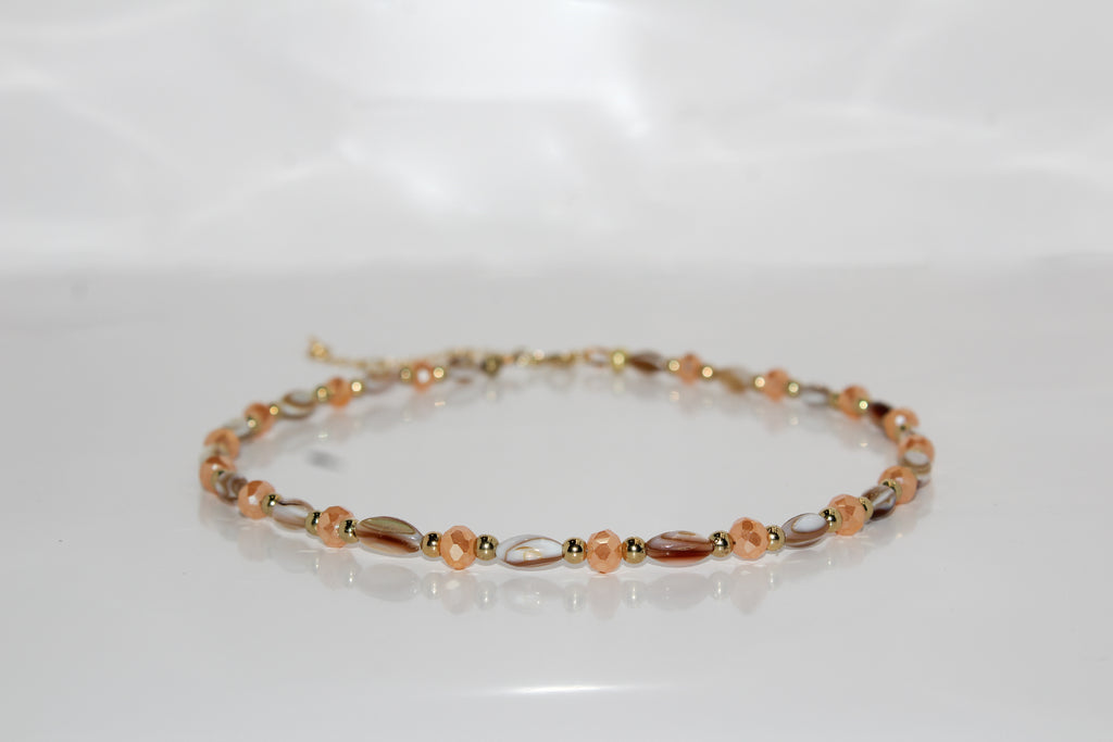 Handcrafted Peach Crystal & Shell Station Necklace