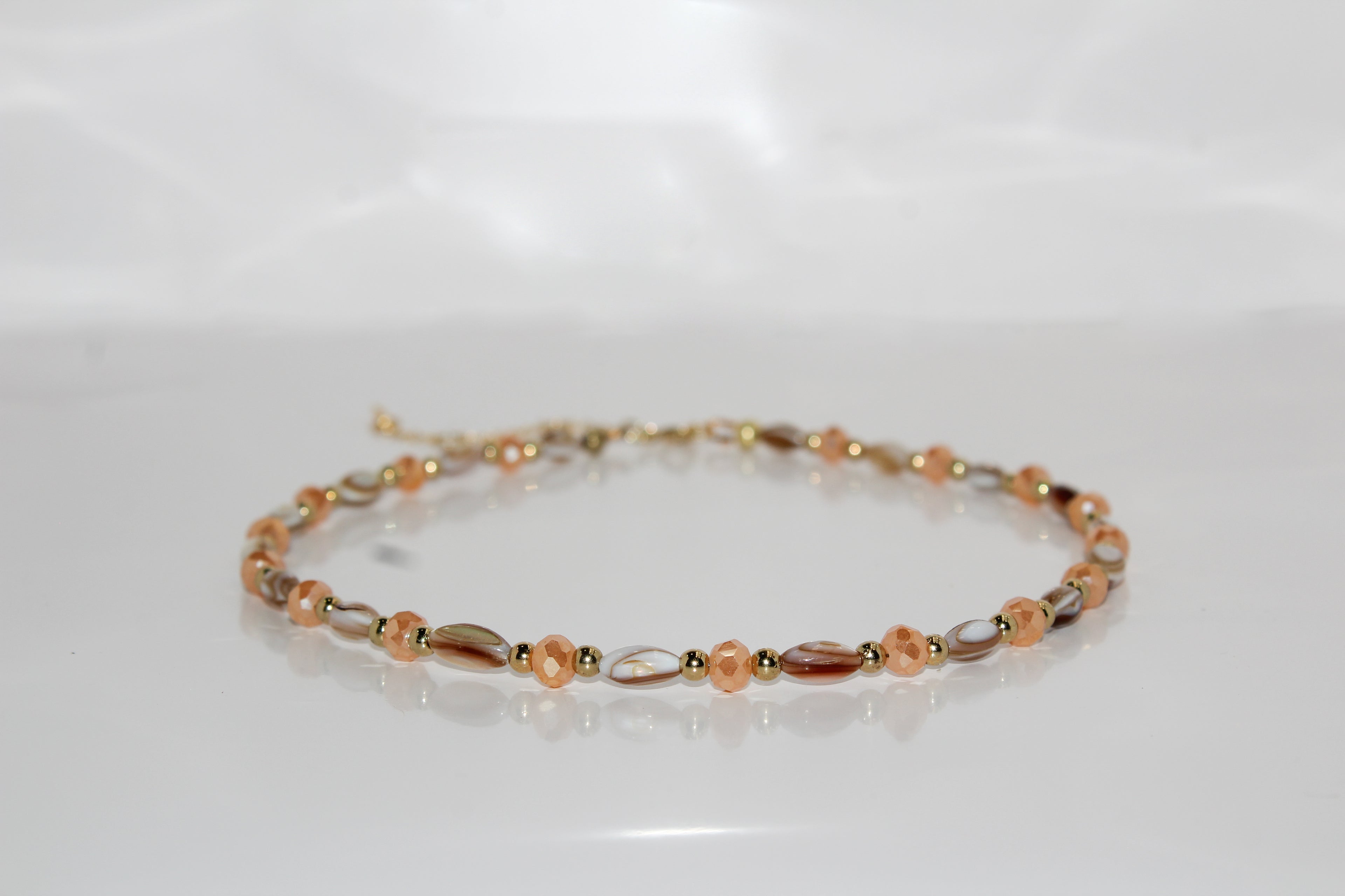 Handcrafted Peach Crystal & Shell Station Necklace