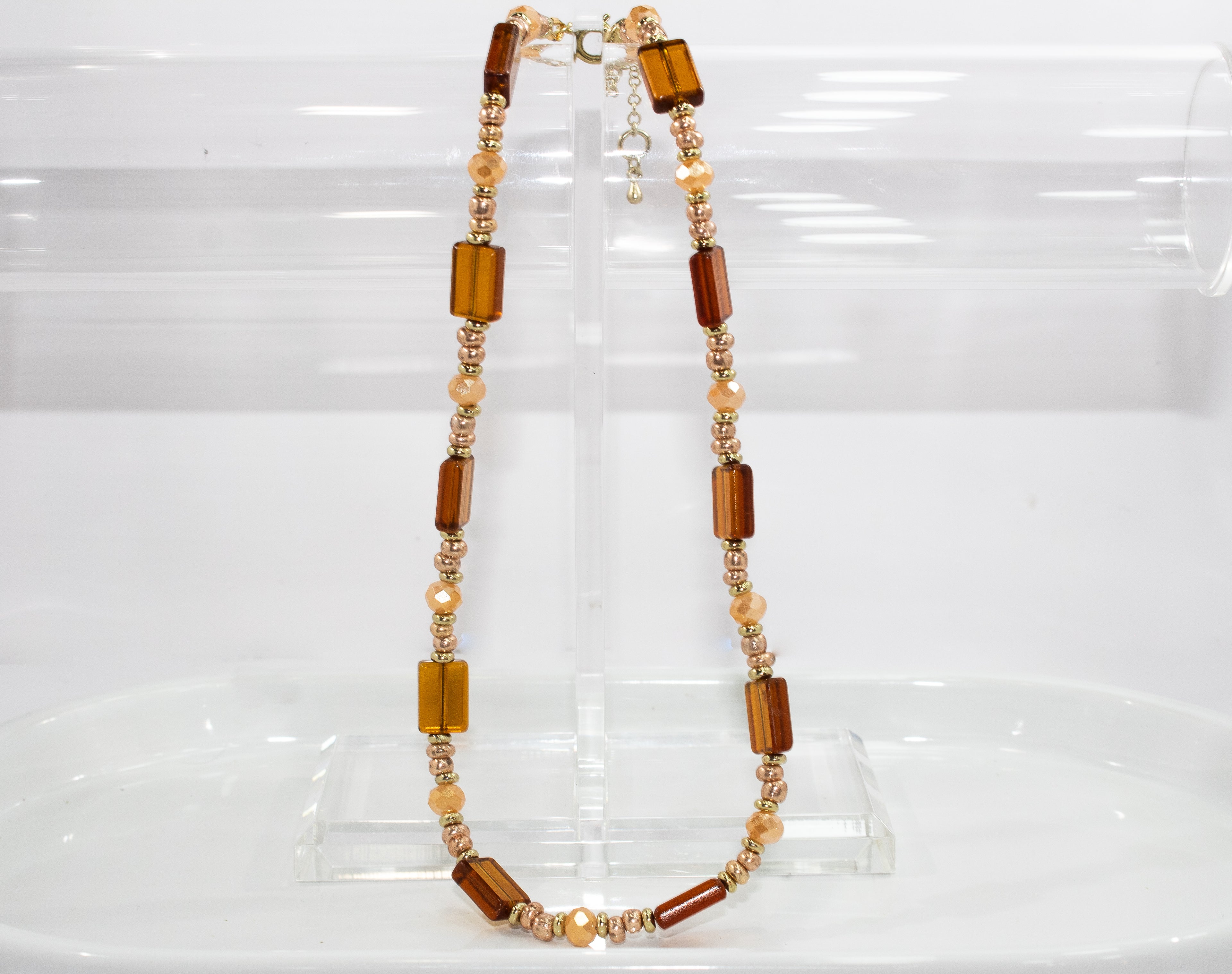 Handcrafted Amber Glass & Gemstone Necklace