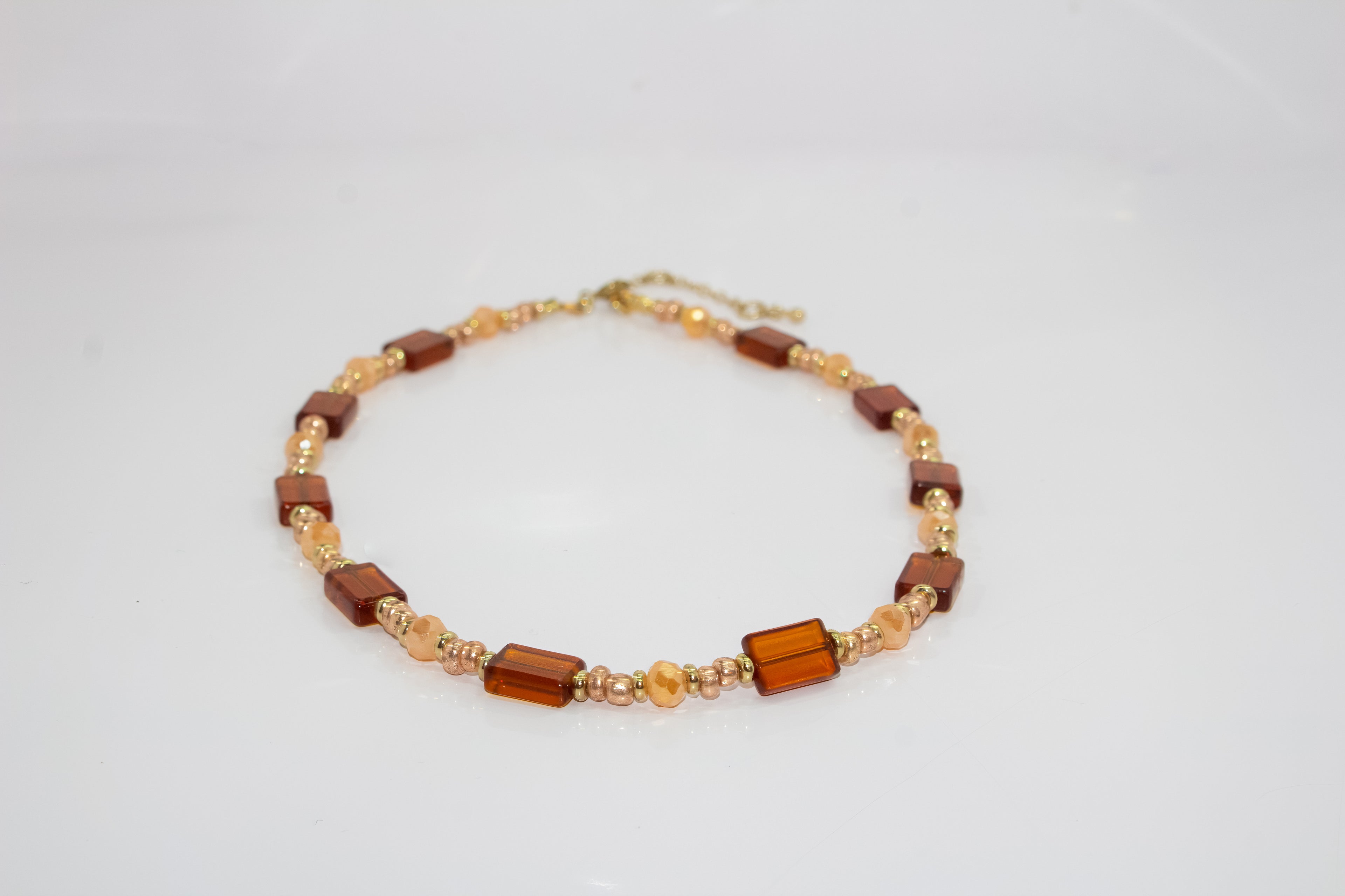 Handcrafted Amber Glass & Gemstone Necklace