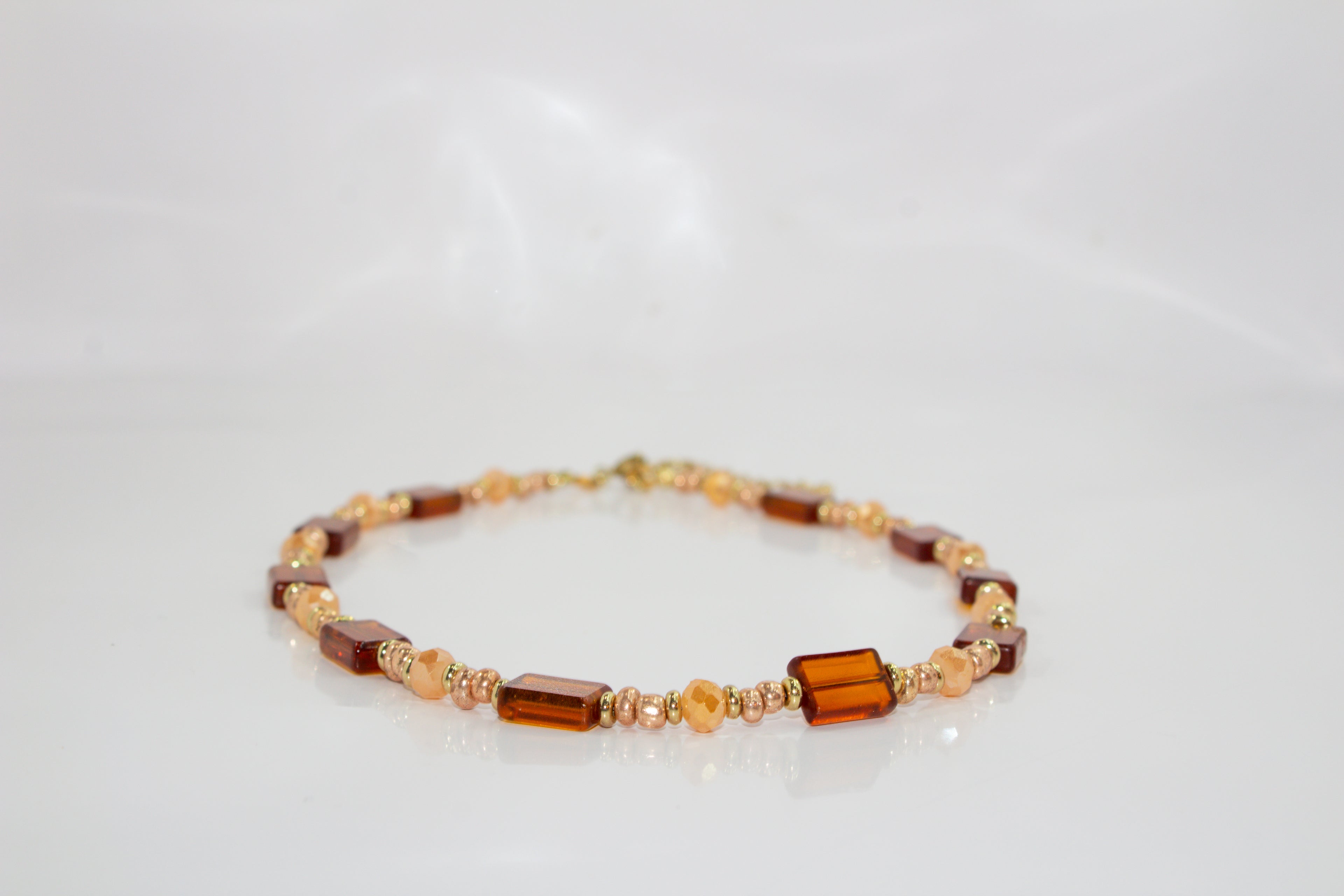 Handcrafted Amber Glass & Gemstone Necklace