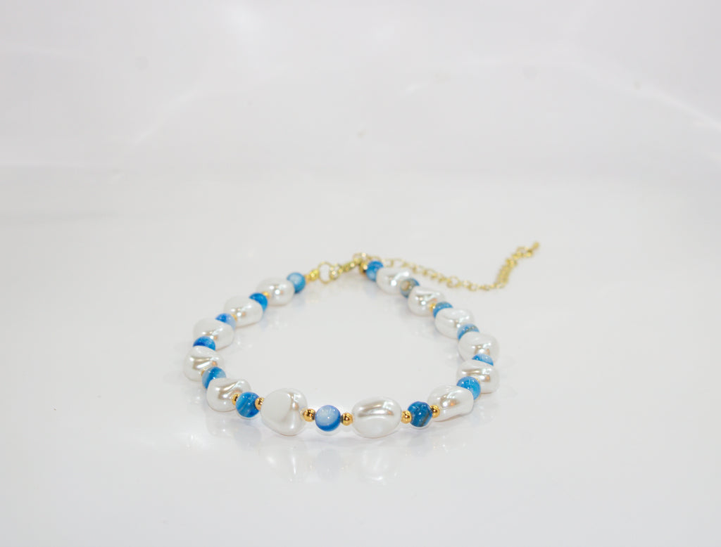 Handcrafted Blue Agate & Baroque Pearl Choker Necklace