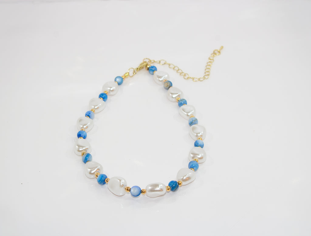 Handcrafted Blue Agate & Baroque Pearl Choker Necklace