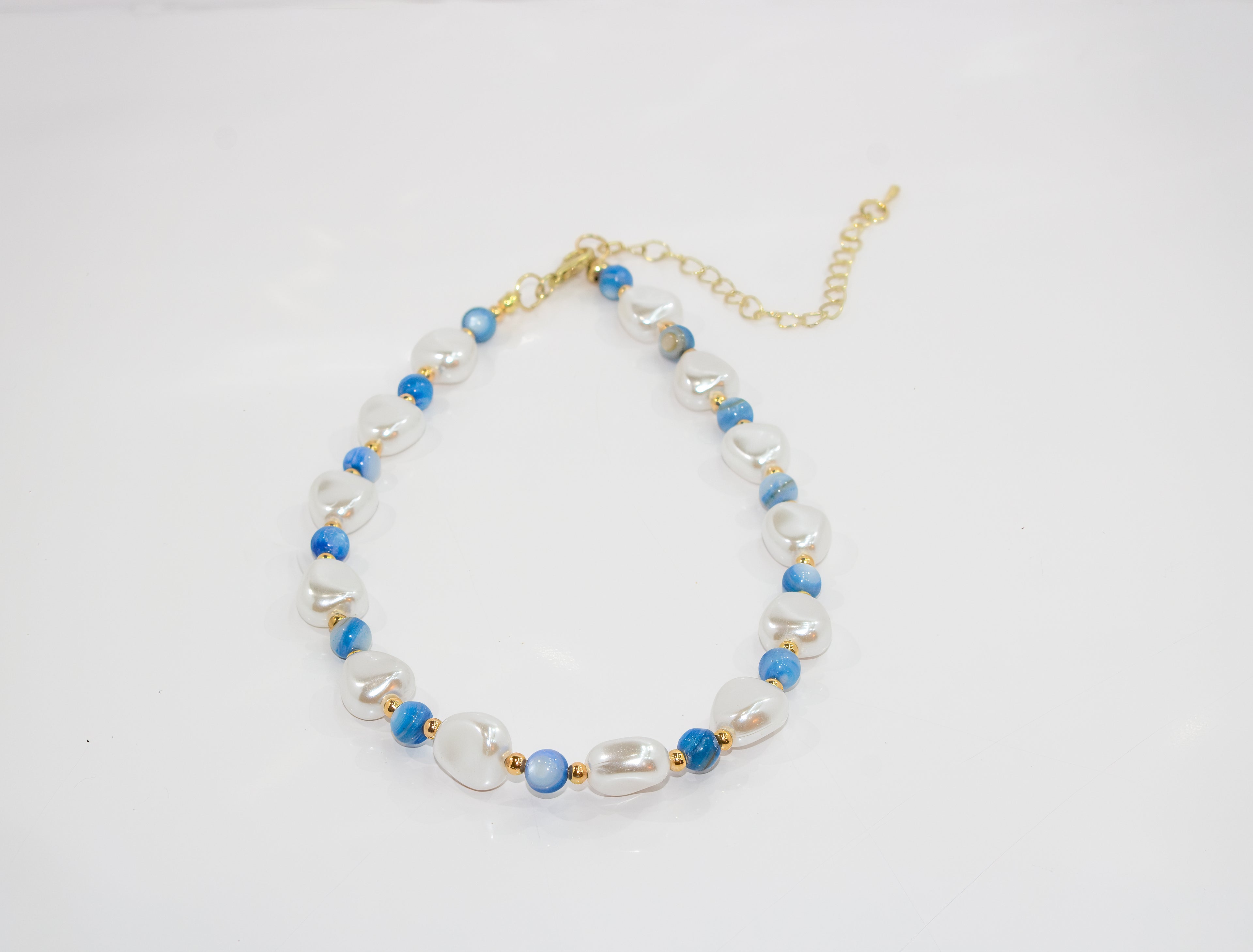 Handcrafted Blue Agate & Baroque Pearl Choker Necklace