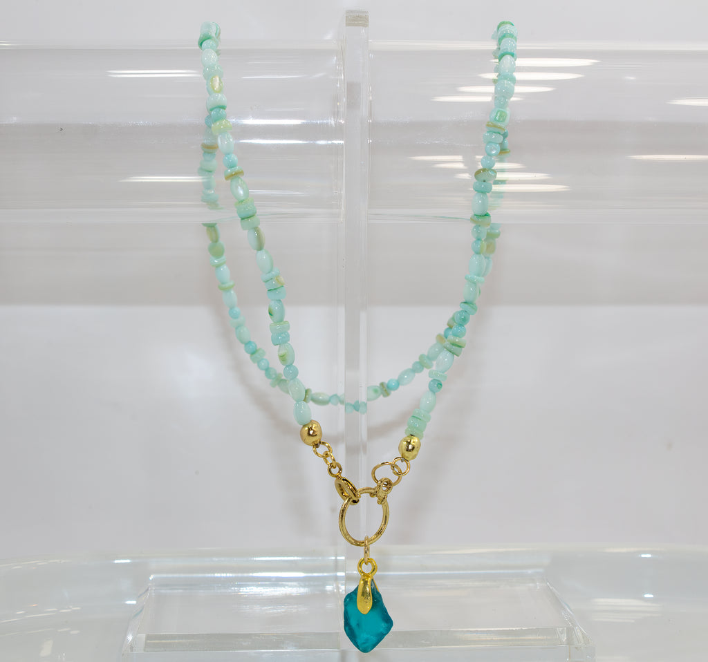 Handcrafted Aquamarine Gemstone Necklace with Sea Glass Pendant