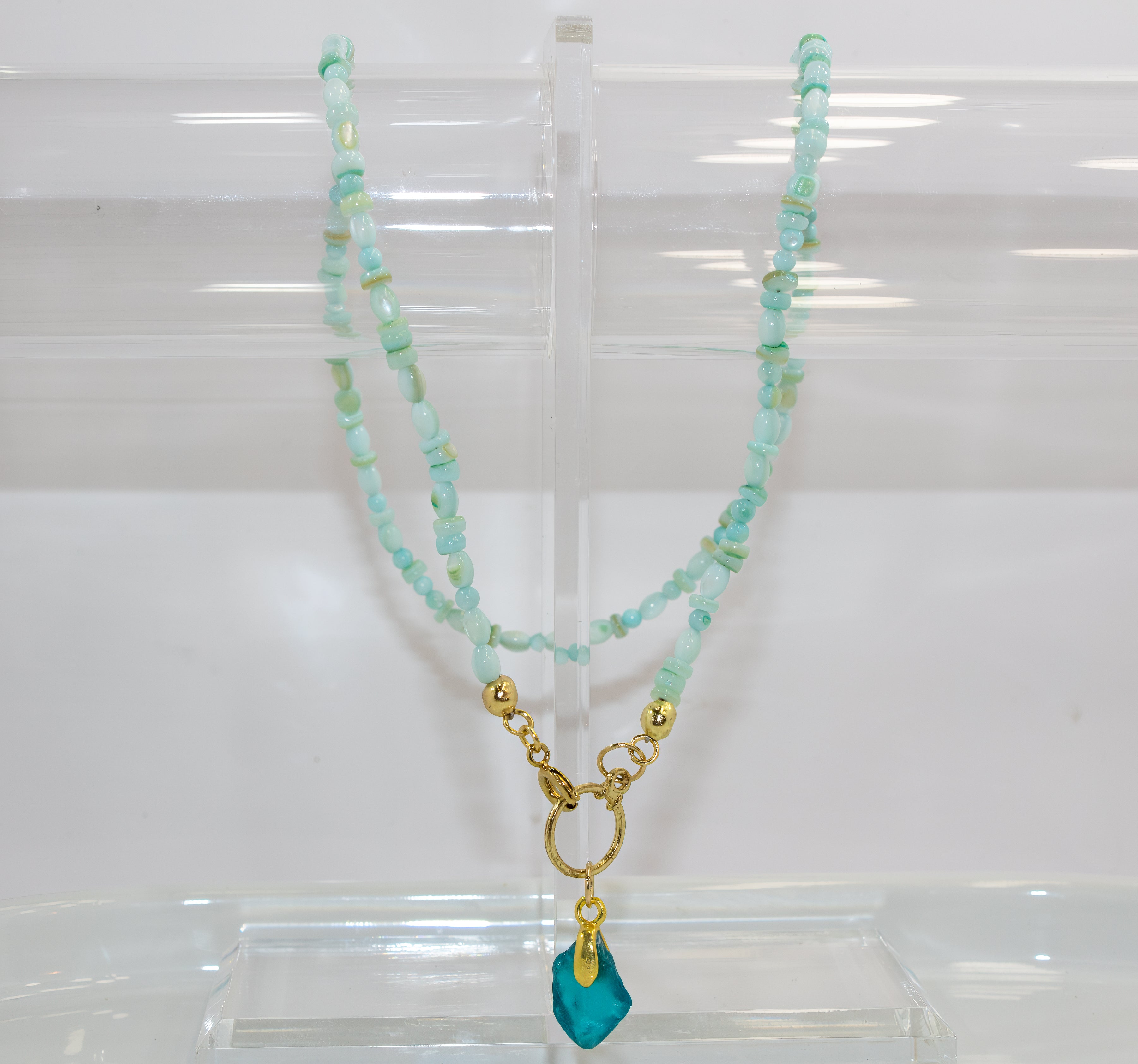 Handcrafted Aquamarine Gemstone Necklace with Sea Glass Pendant