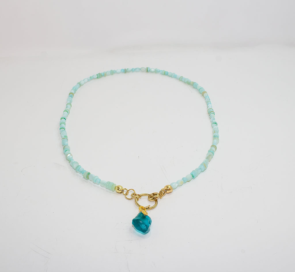 Handcrafted Aquamarine Gemstone Necklace with Sea Glass Pendant