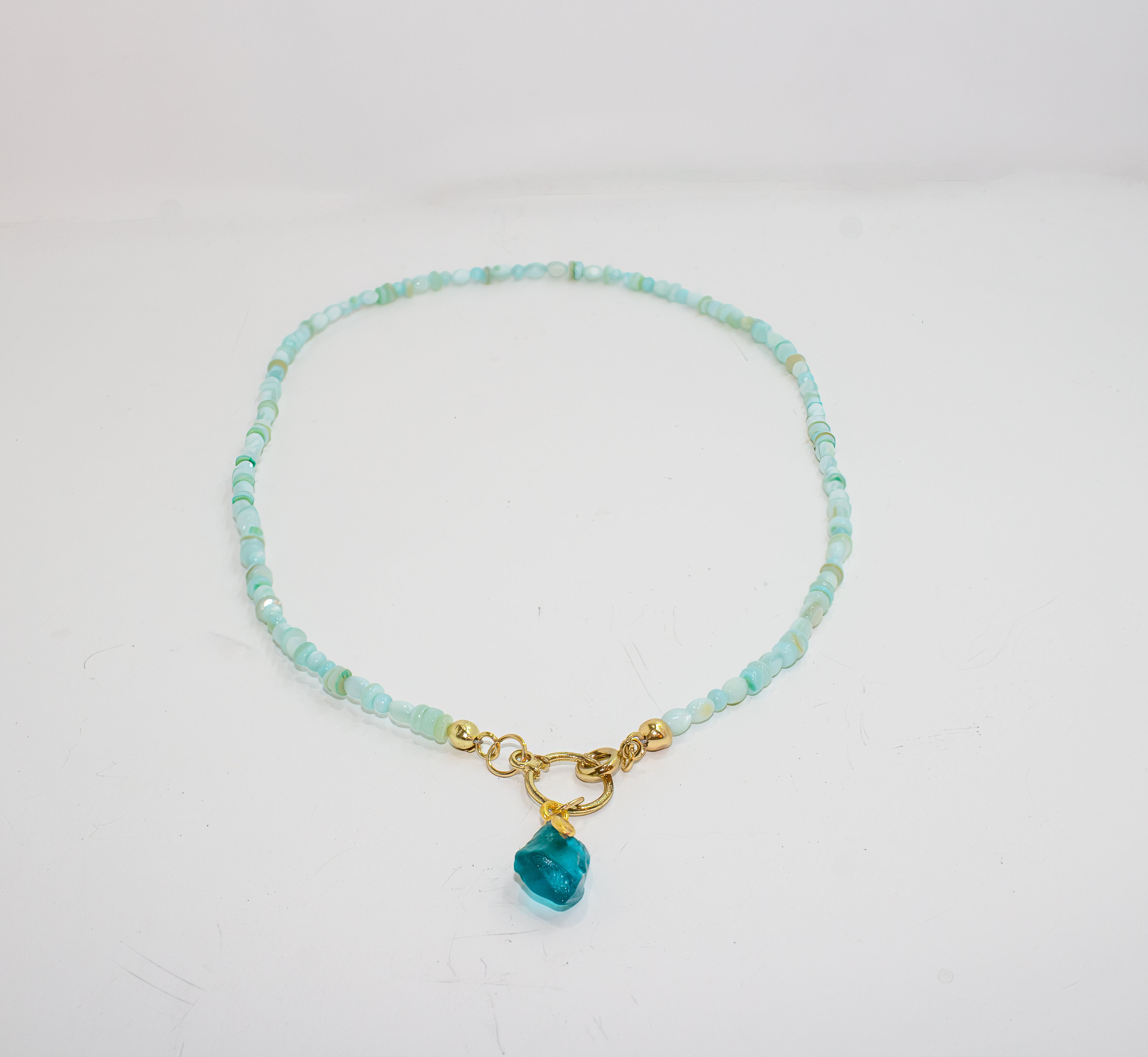Handcrafted Aquamarine Gemstone Necklace with Sea Glass Pendant