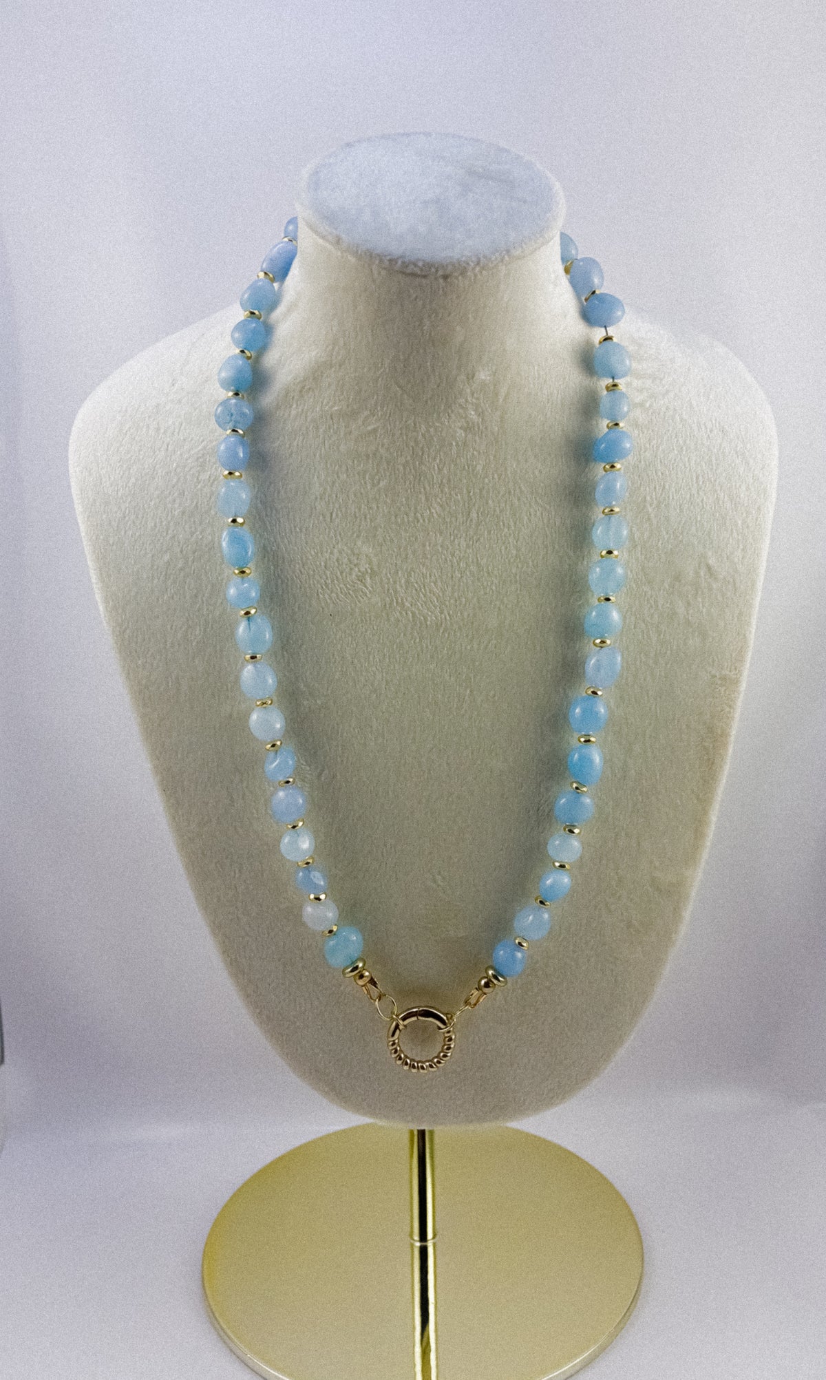 Handcrafted Aquamarine Gemstone Necklace with Texturized Circle Clasp