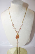 Handcrafted Pink Baroque Pearl Y-Necklace with Mother-of-Pearl Shell Slice Pendant