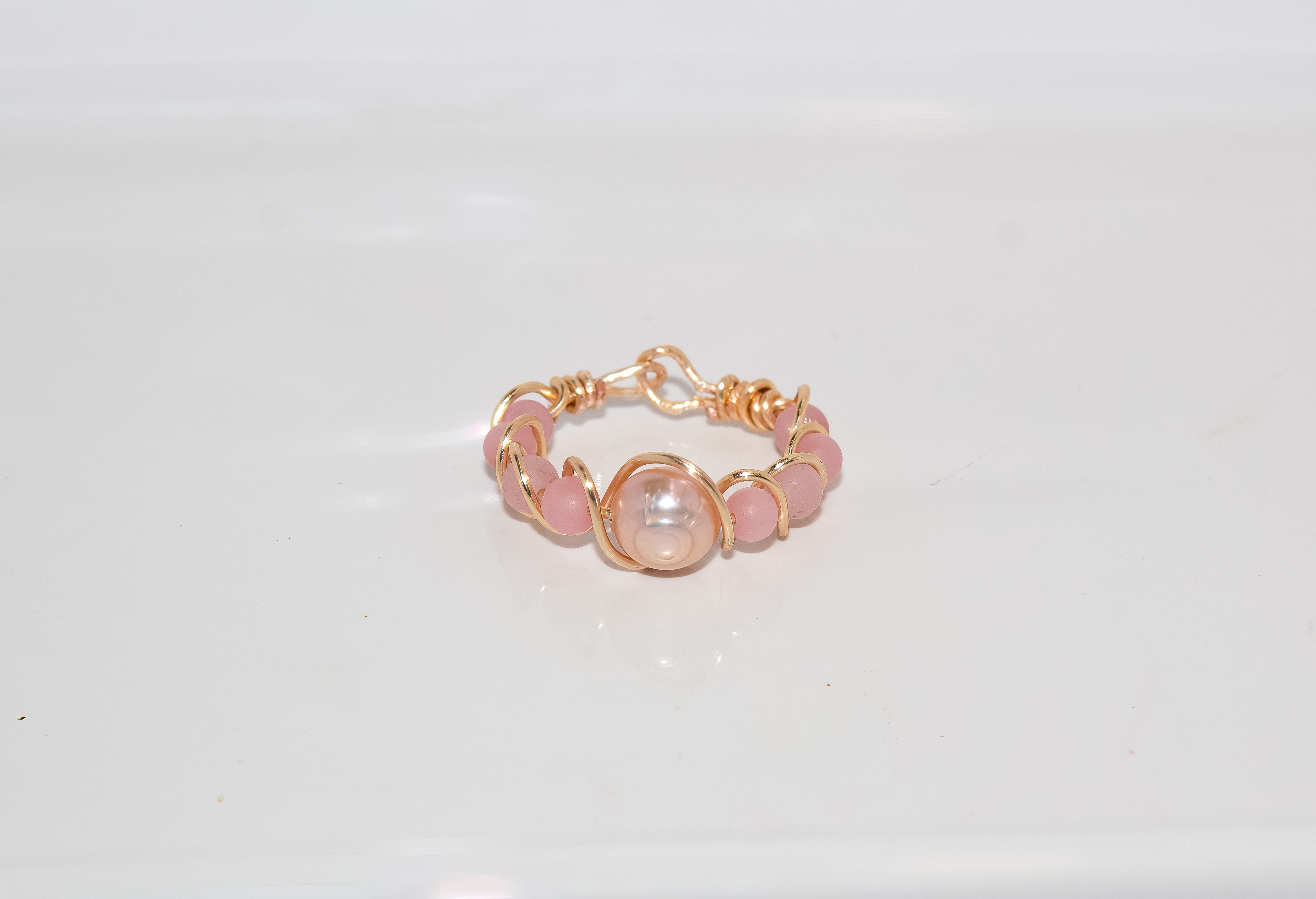 Gold Braided Pink Beaded Ring