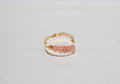 Gold Cowrie Shell Adjustable Ring with Rose Quartz Beads