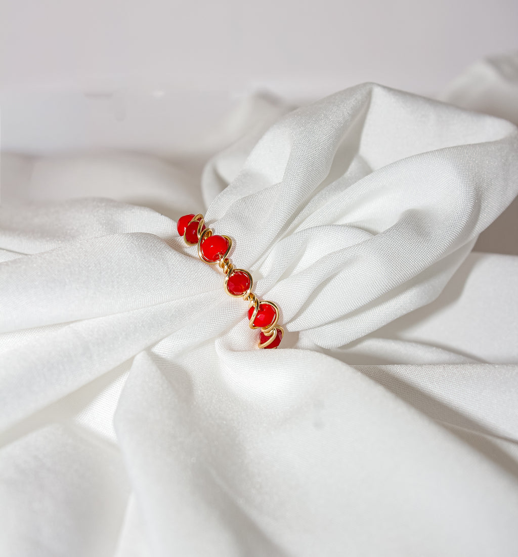 Handcrafted Red Faceted Gemstone Wire-Wrapped Eternity Ring