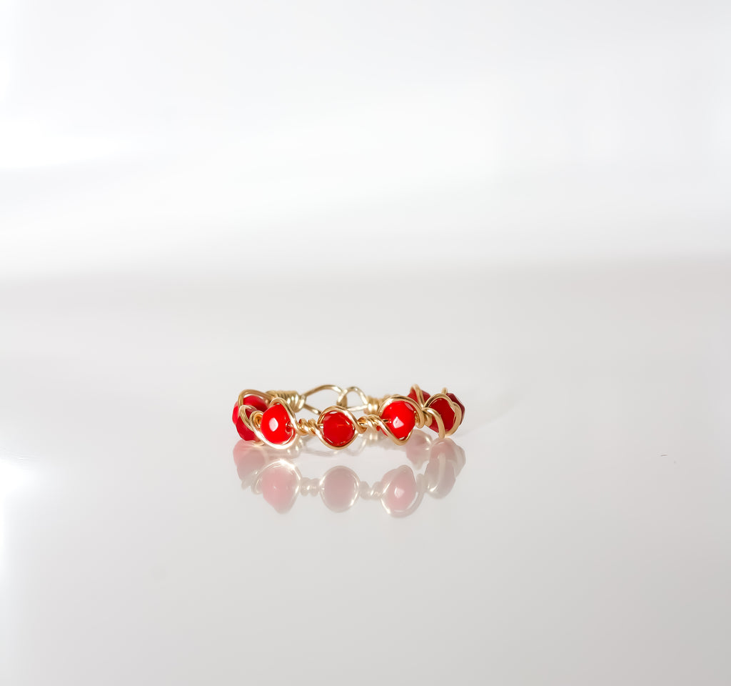 Handcrafted Red Faceted Gemstone Wire-Wrapped Eternity Ring