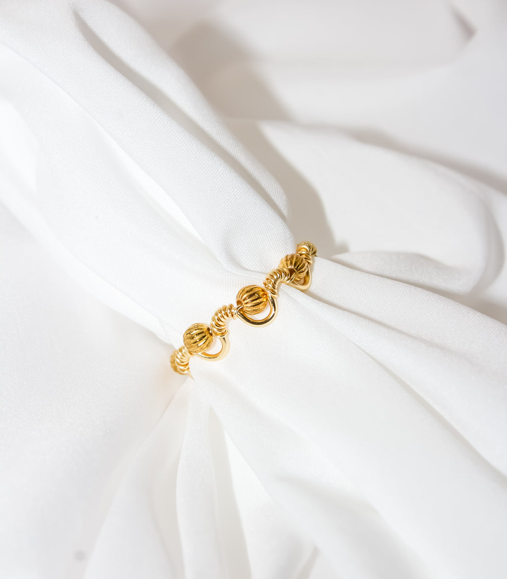 Handcrafted Gold Corrugated Bead Wire-Wrapped Eternity Cuff Ring