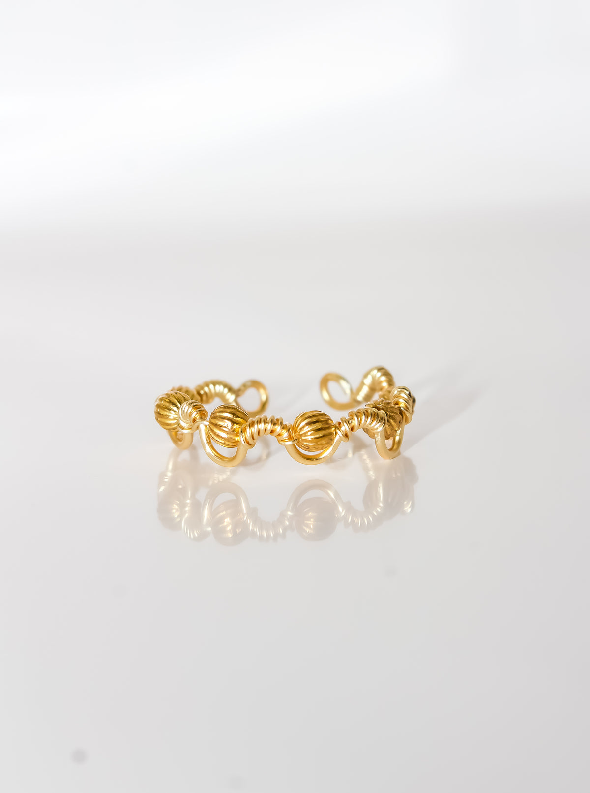 Handcrafted Gold Corrugated Bead Wire-Wrapped Eternity Cuff Ring