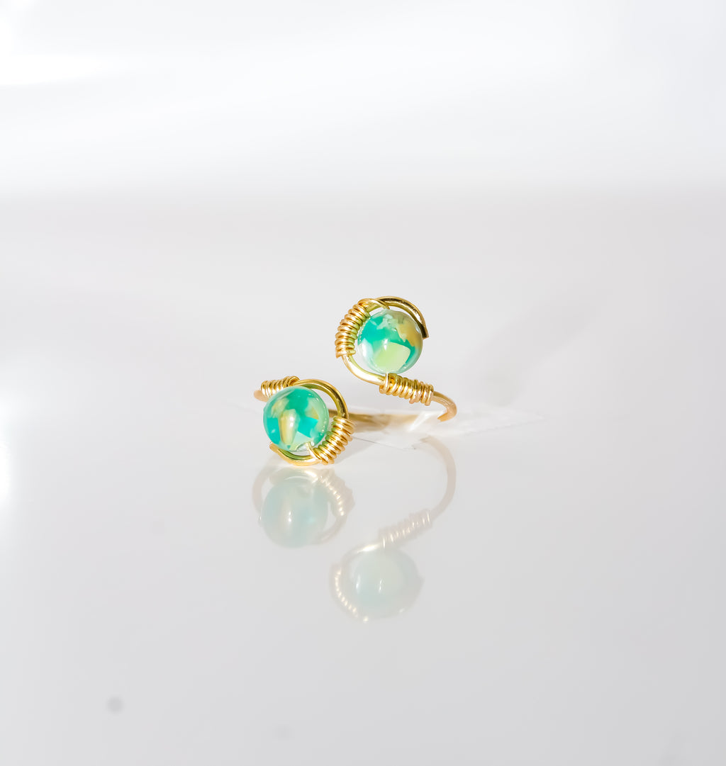 Handcrafted Dual-Stone Open Bypass Wire-Wrapped Ring