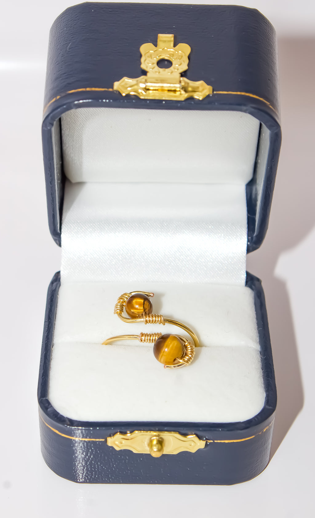 Handcrafted Tiger's Eye Open Bypass Wire-Wrapped Ring