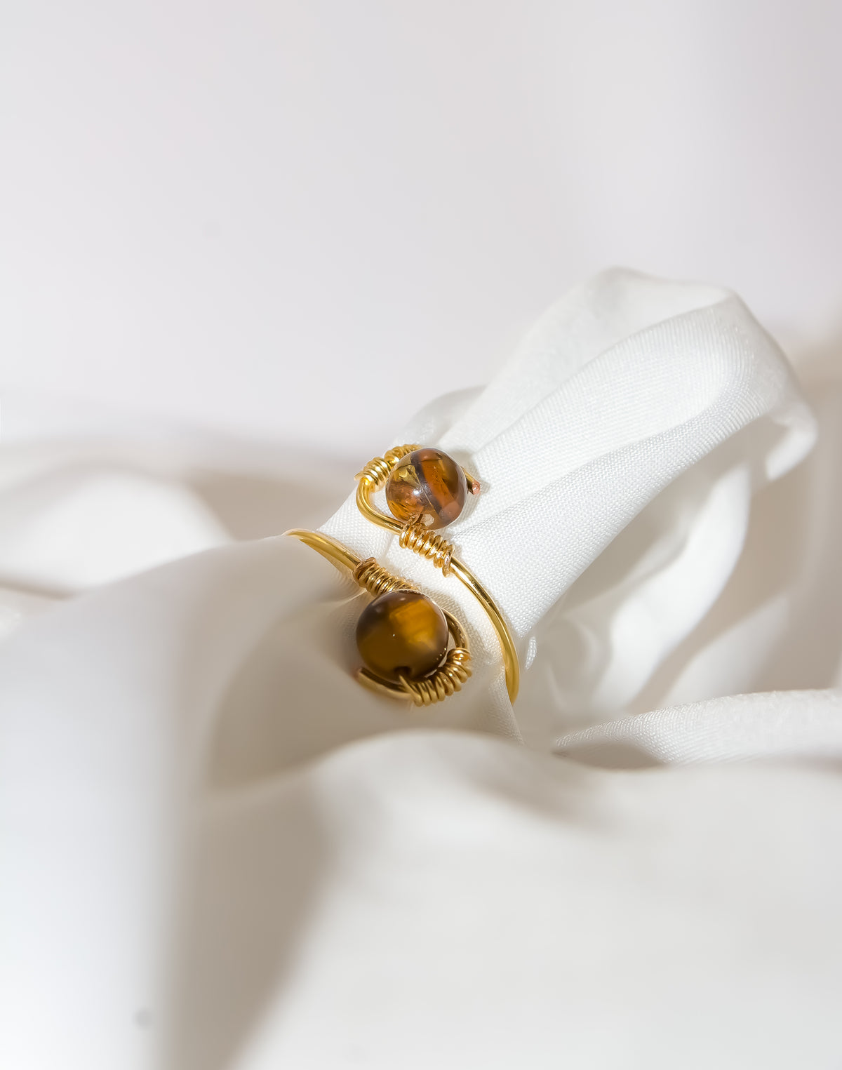 Handcrafted Tiger's Eye Open Bypass Wire-Wrapped Ring