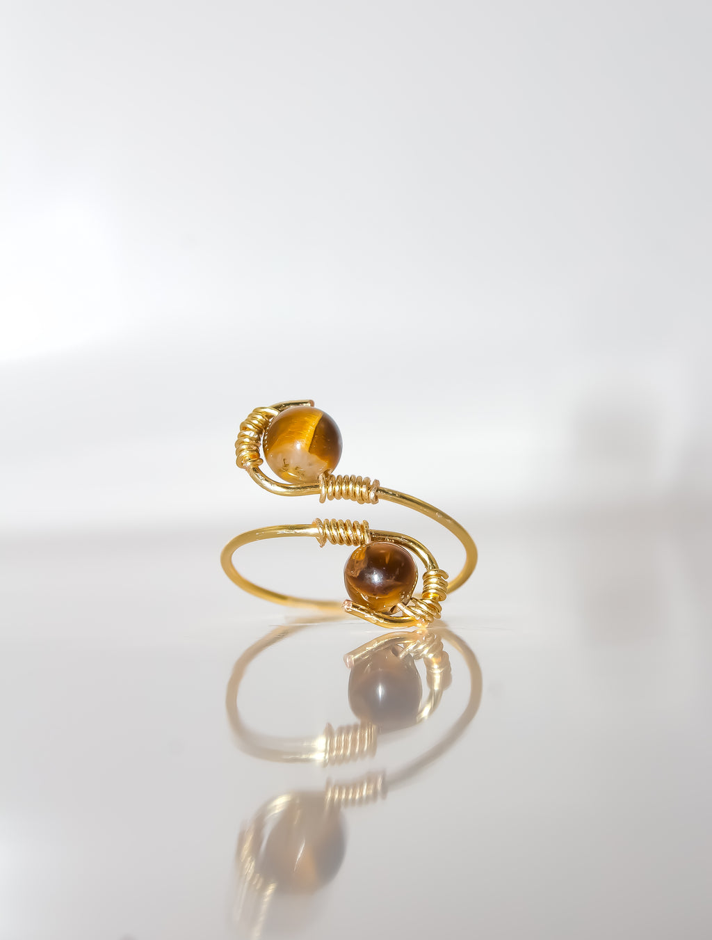 Handcrafted Tiger's Eye Open Bypass Wire-Wrapped Ring