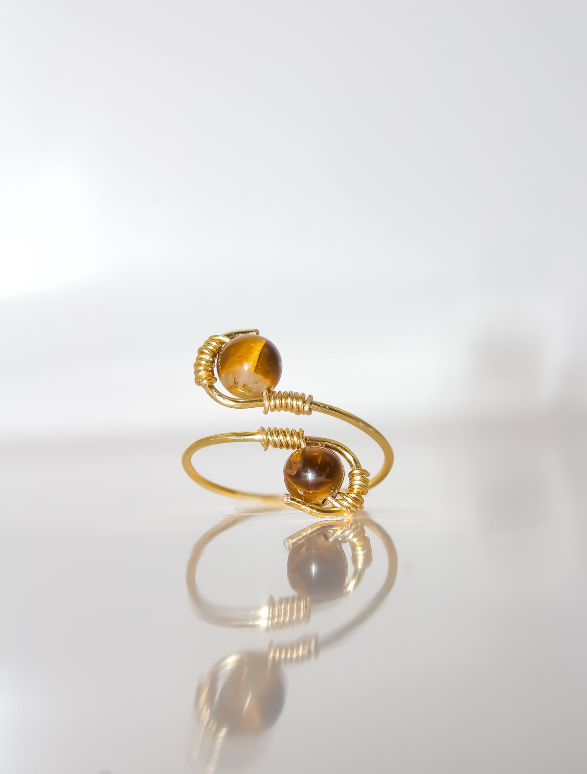 Handcrafted Tiger's Eye Open Bypass Wire-Wrapped Ring