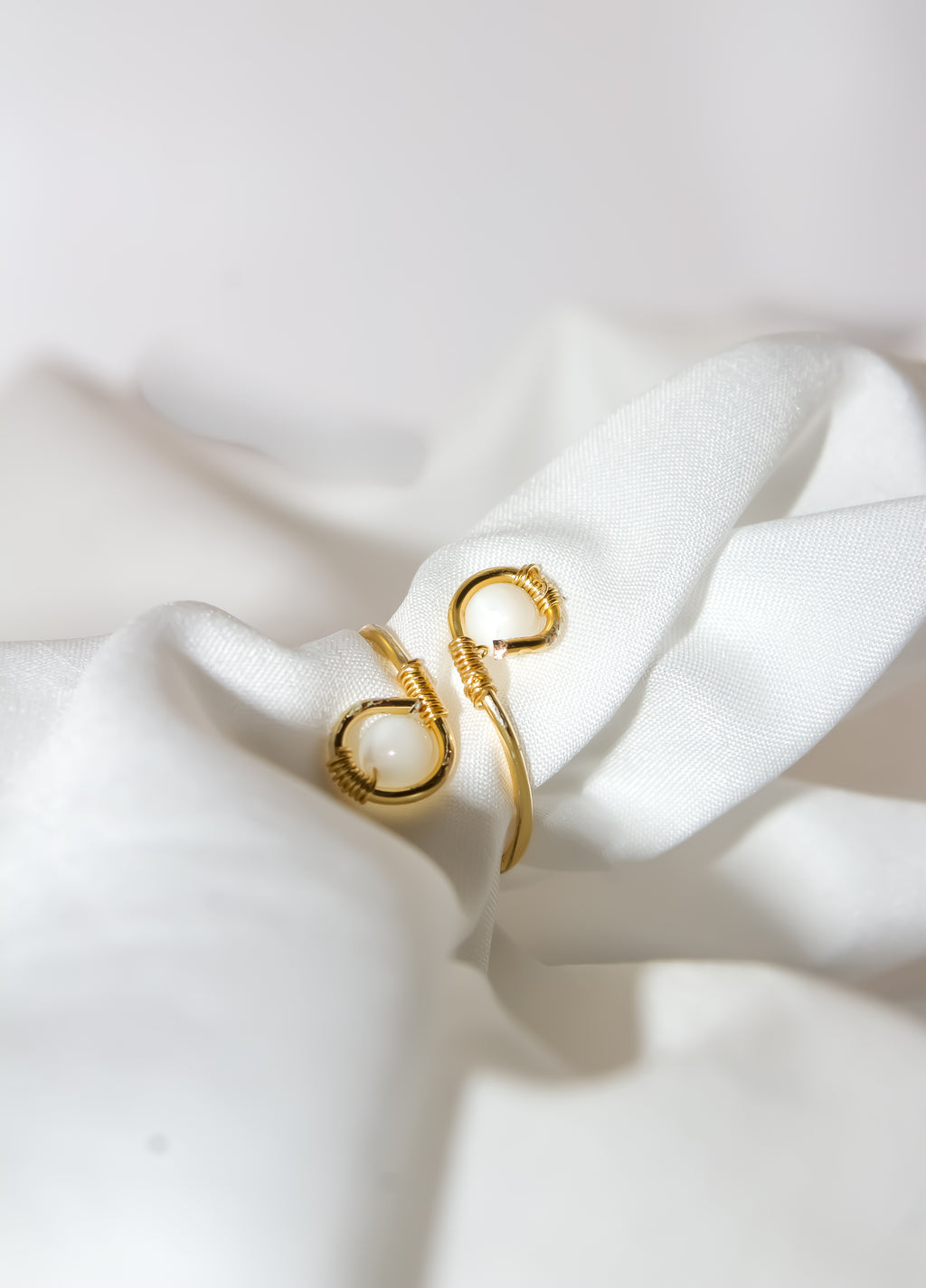 Handcrafted White Gemstone Open Bypass Wire-Wrapped Ring