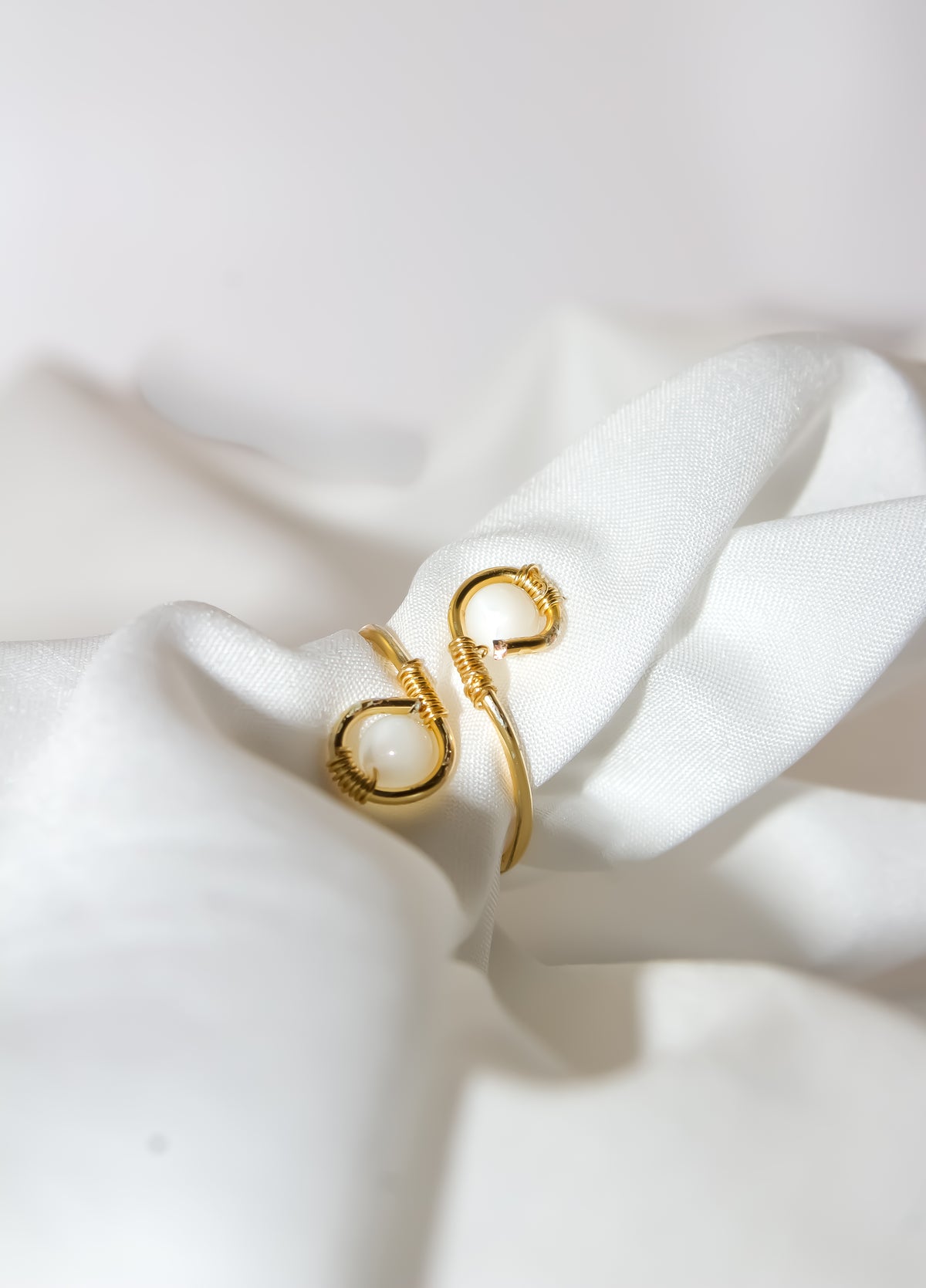 Handcrafted White Gemstone Open Bypass Wire-Wrapped Ring