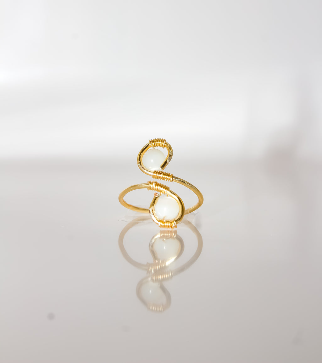 Handcrafted White Gemstone Open Bypass Wire-Wrapped Ring