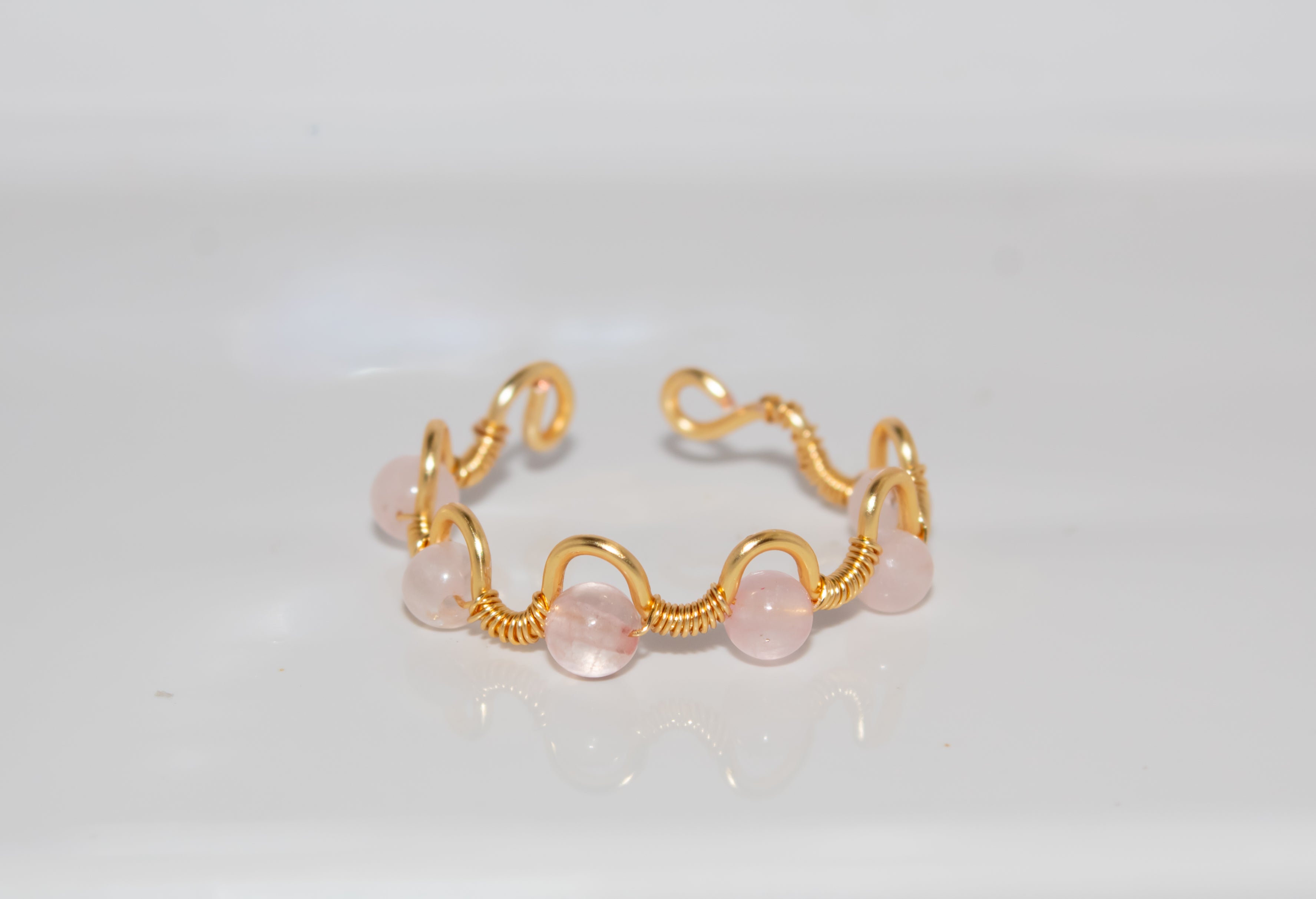 Gold Wavy Beaded Ring